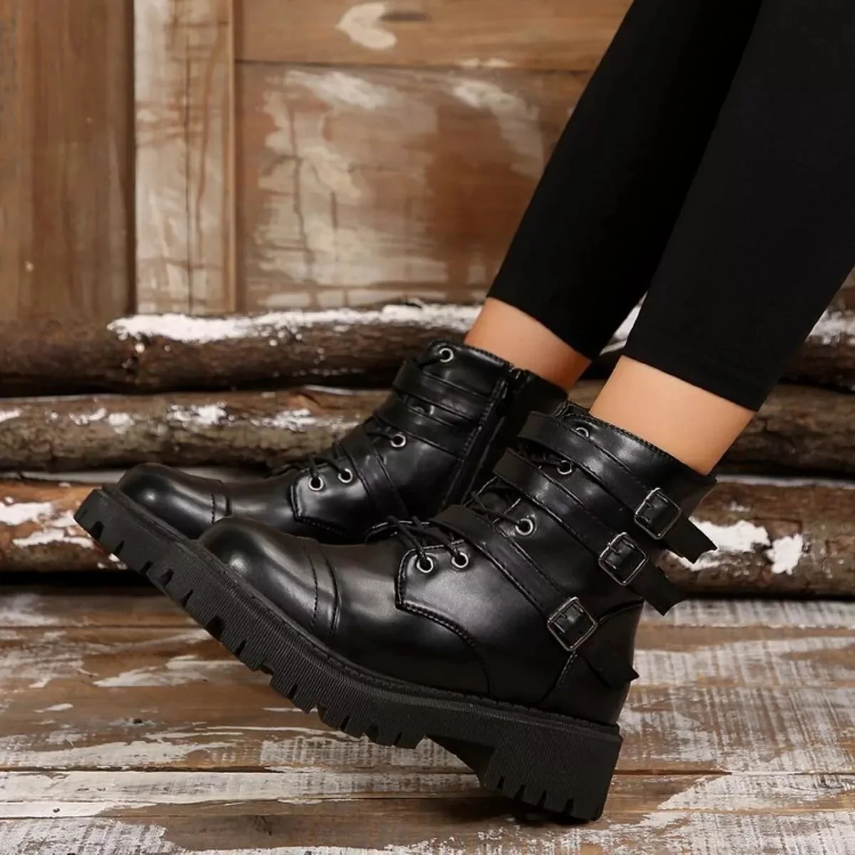 Womens Black Platform Ankle Boots - Trendsi