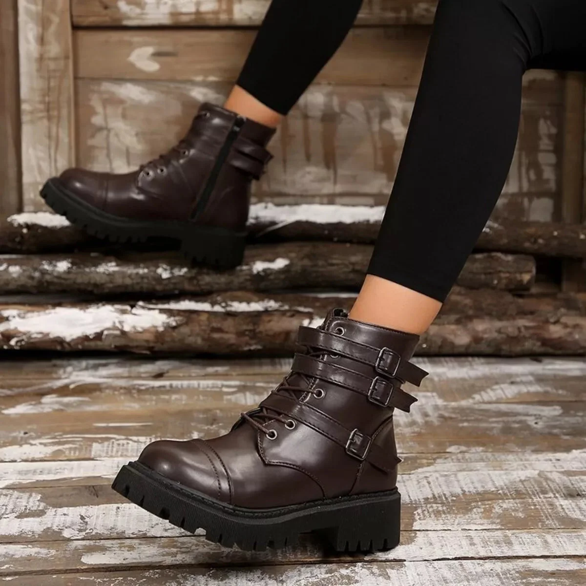 Womens Black Platform Ankle Boots - Trendsi