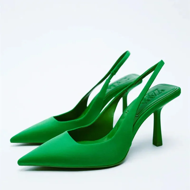 Elegant Point Toe Slingback Pumps in Red, Green, Purple & Black