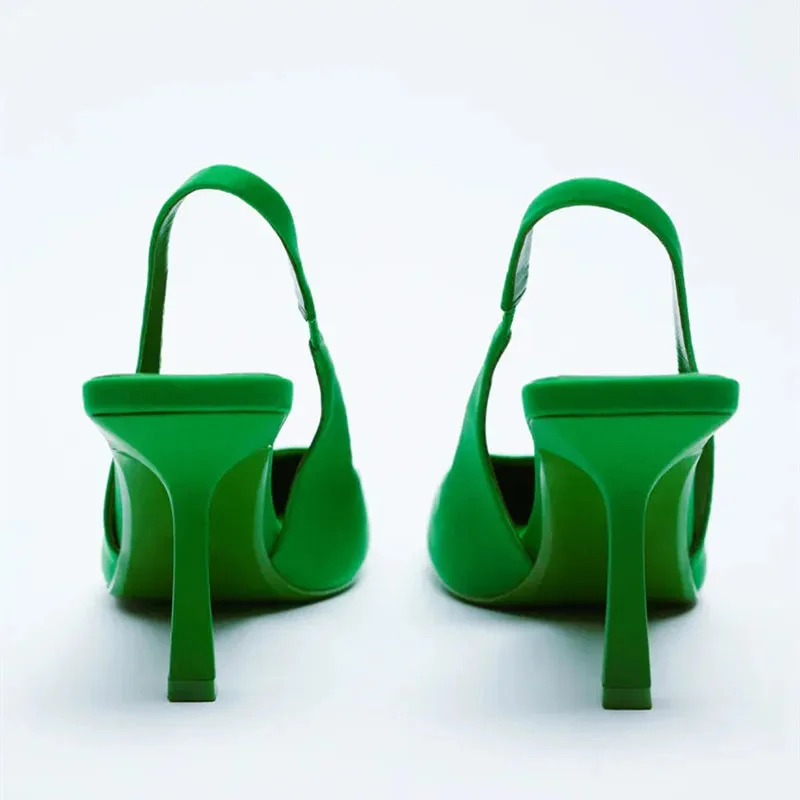 Elegant Point Toe Slingback Pumps in Red, Green, Purple & Black