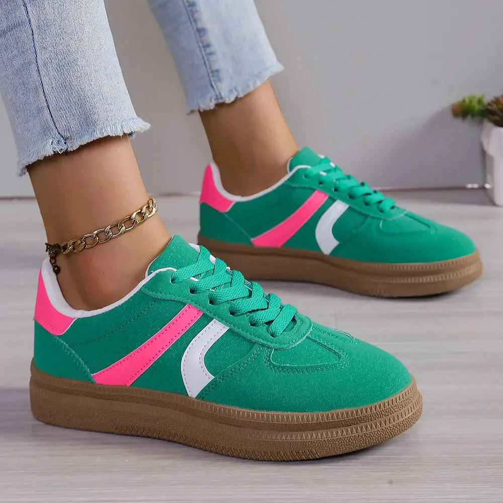 Green Platform Sneakers with Round Toe Detail