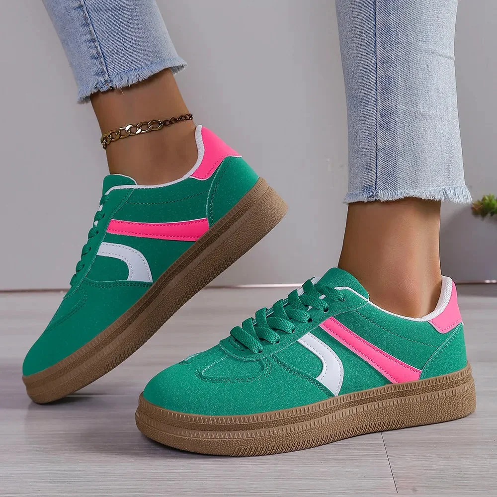 Green Platform Sneakers with Round Toe Detail