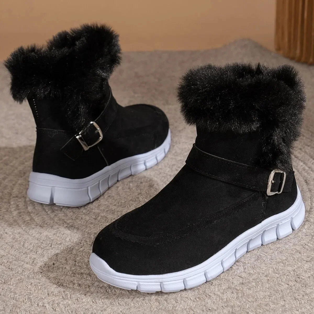 Womens Platform Buckle Ankle Boots