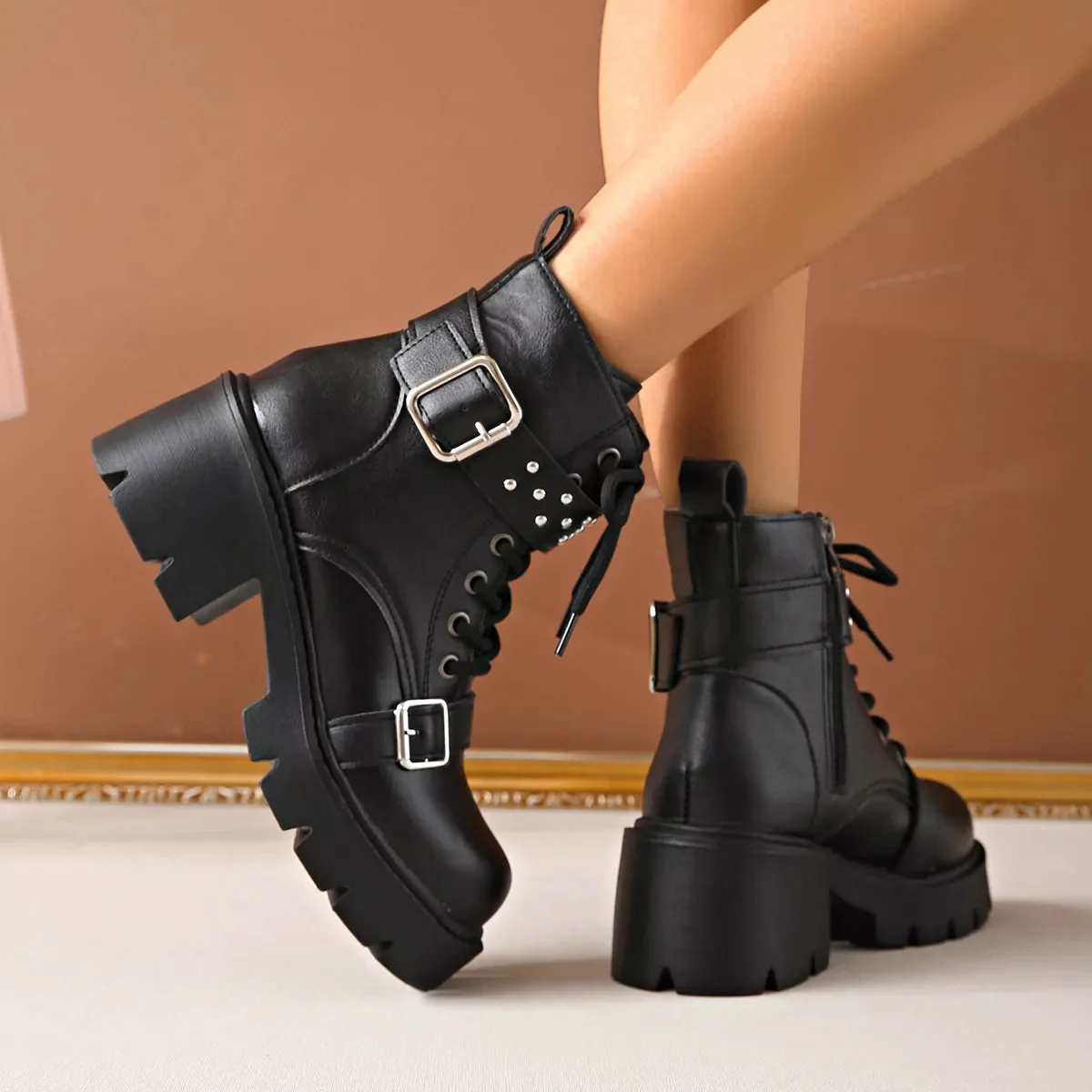 Womens Gray Block Heel Ankle Boots