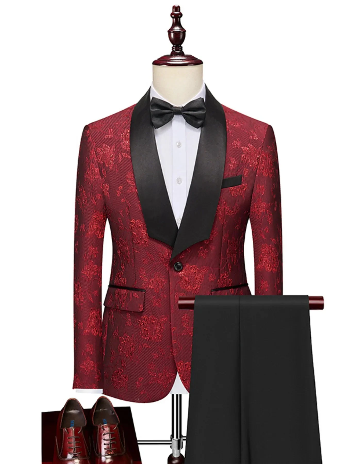 Mens Plus Size Buttoned Blazer and Pants Set