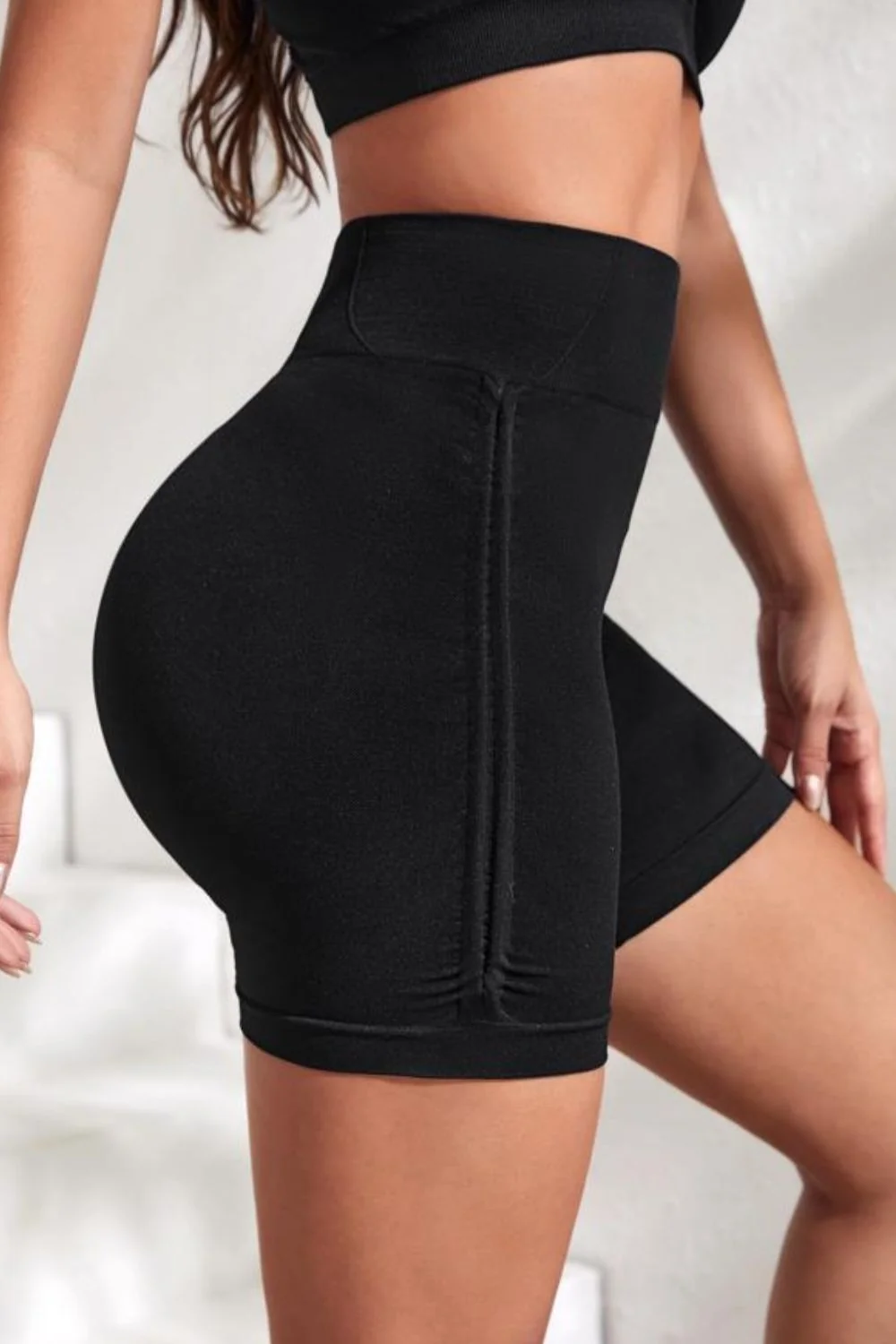 Womens Slim Black High-Waist Active Shorts