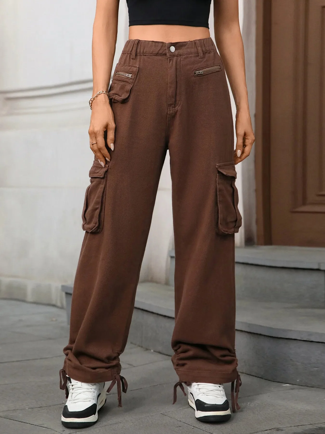 Cargo Drawstring Wide Leg Pants