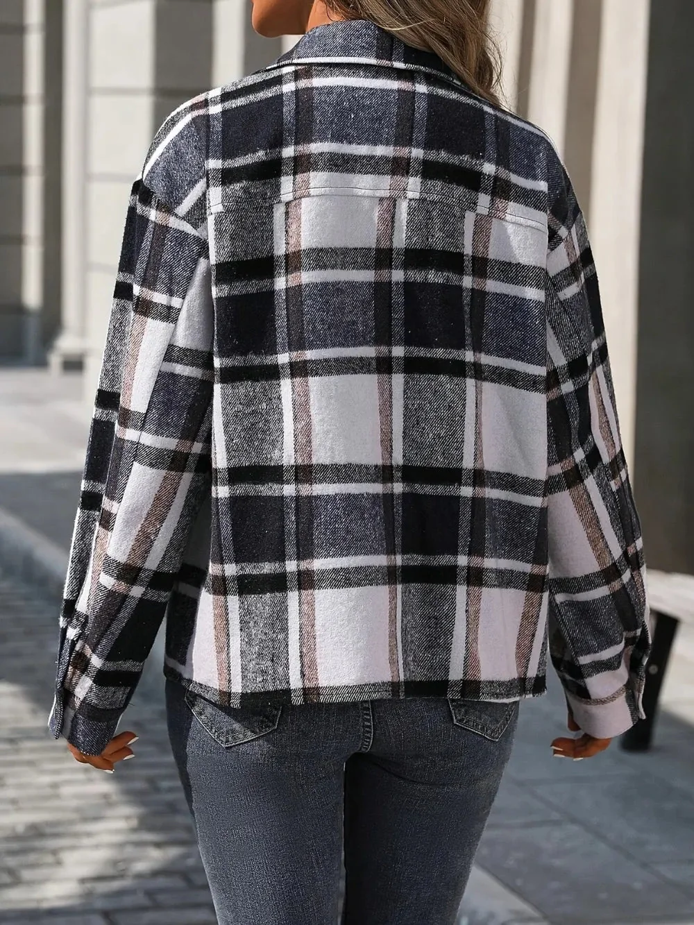 Plaid Drop Shoulder Jacket Black