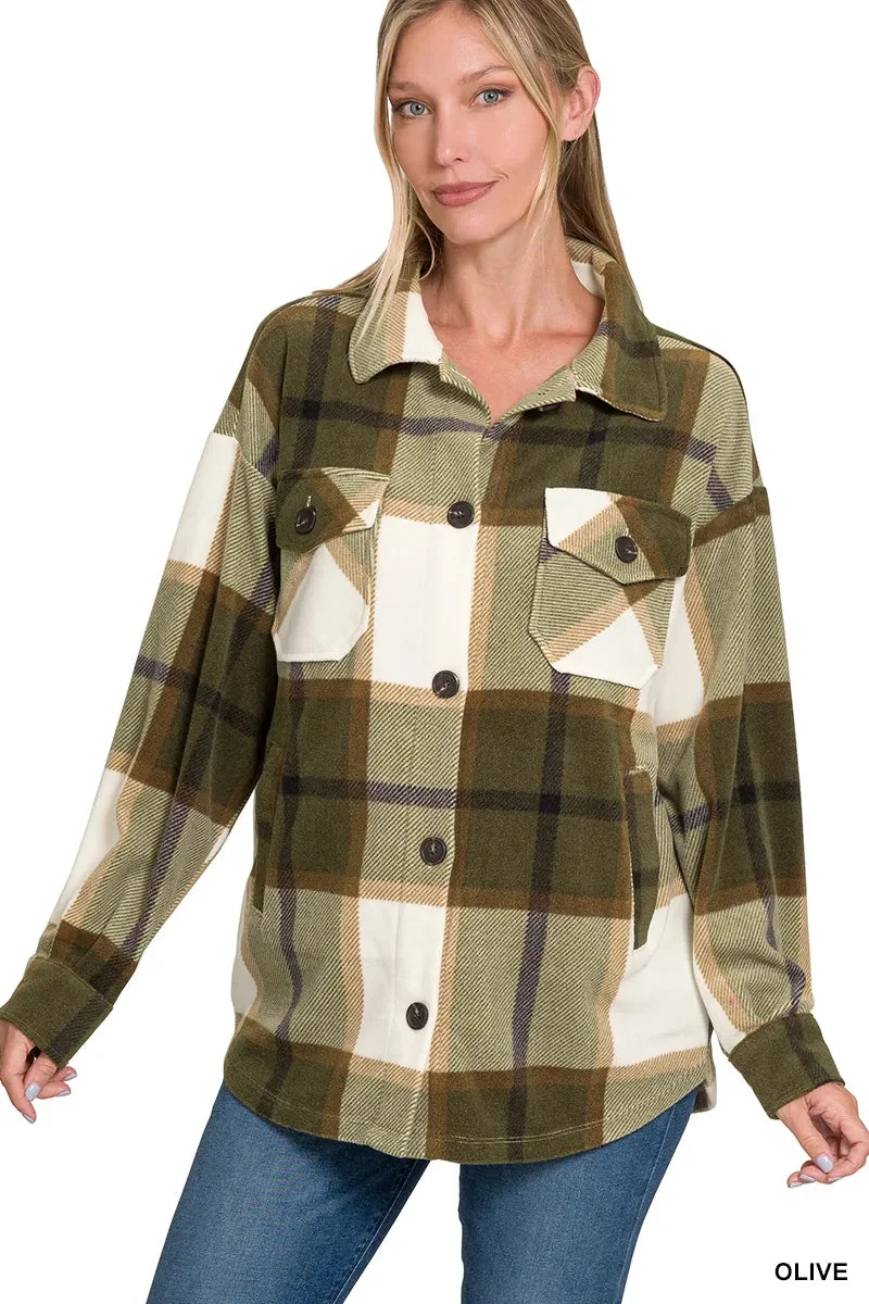 Green Plaid Flannel Shacket - Relaxed Fit Comfort