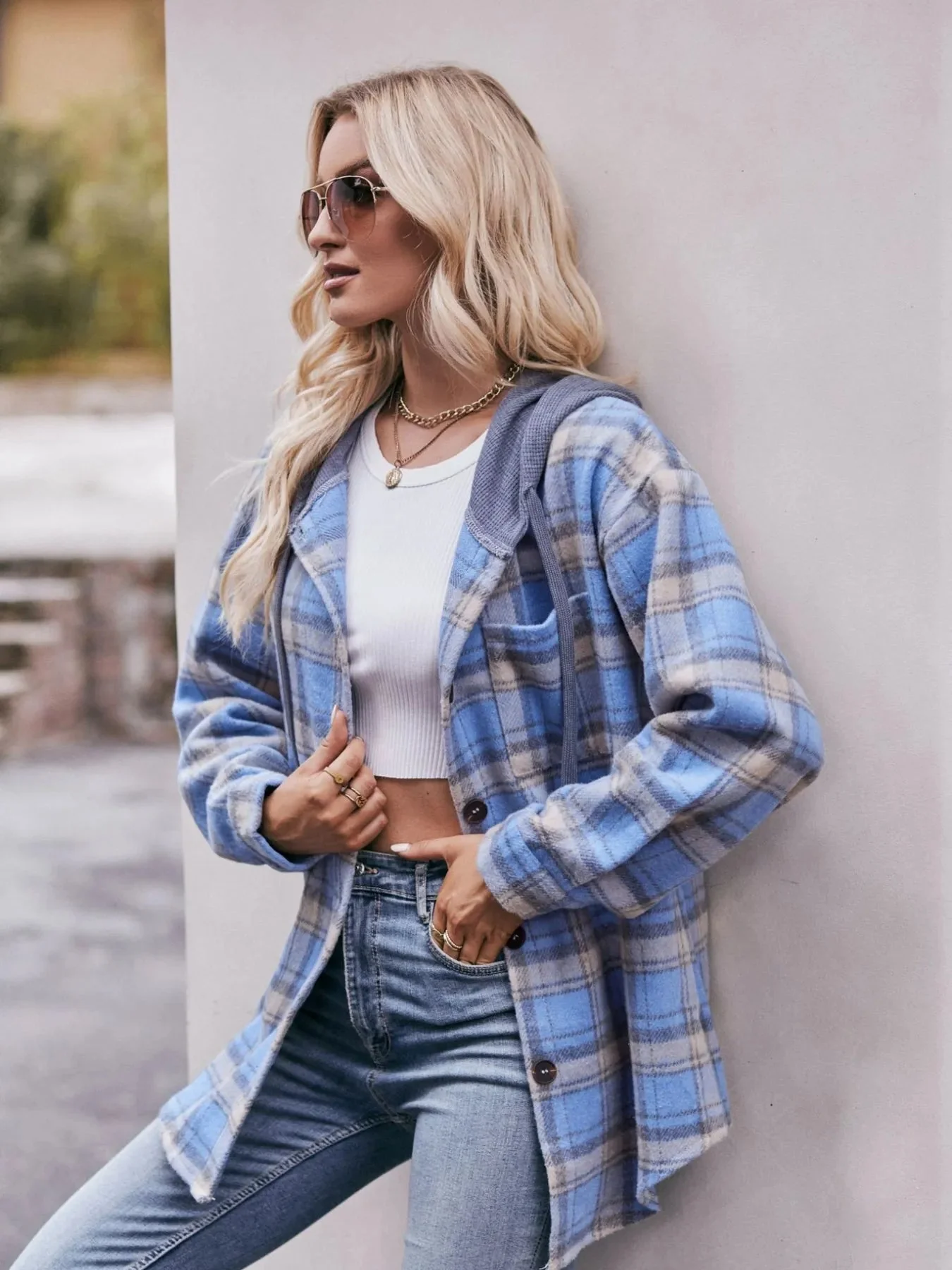 Black Oversized Plaid Flannel Shirt Jacket