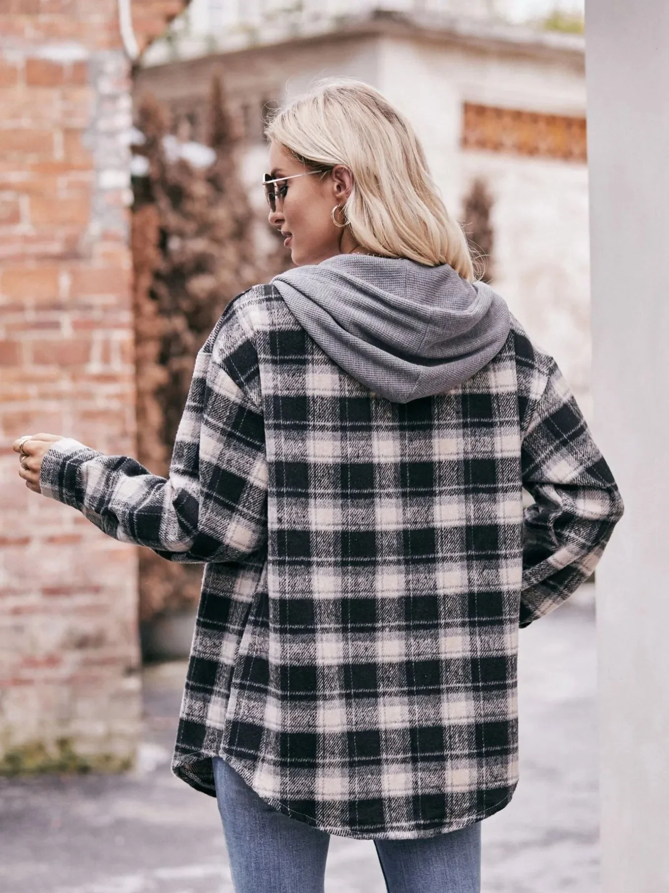 Black Oversized Plaid Flannel Shirt Jacket