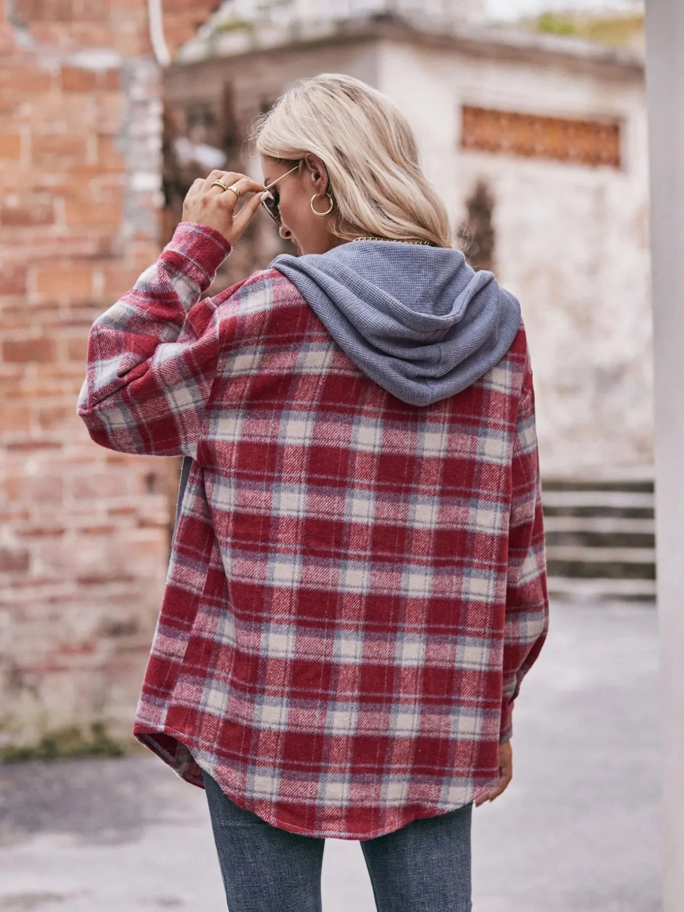 Black Oversized Plaid Flannel Shirt Jacket