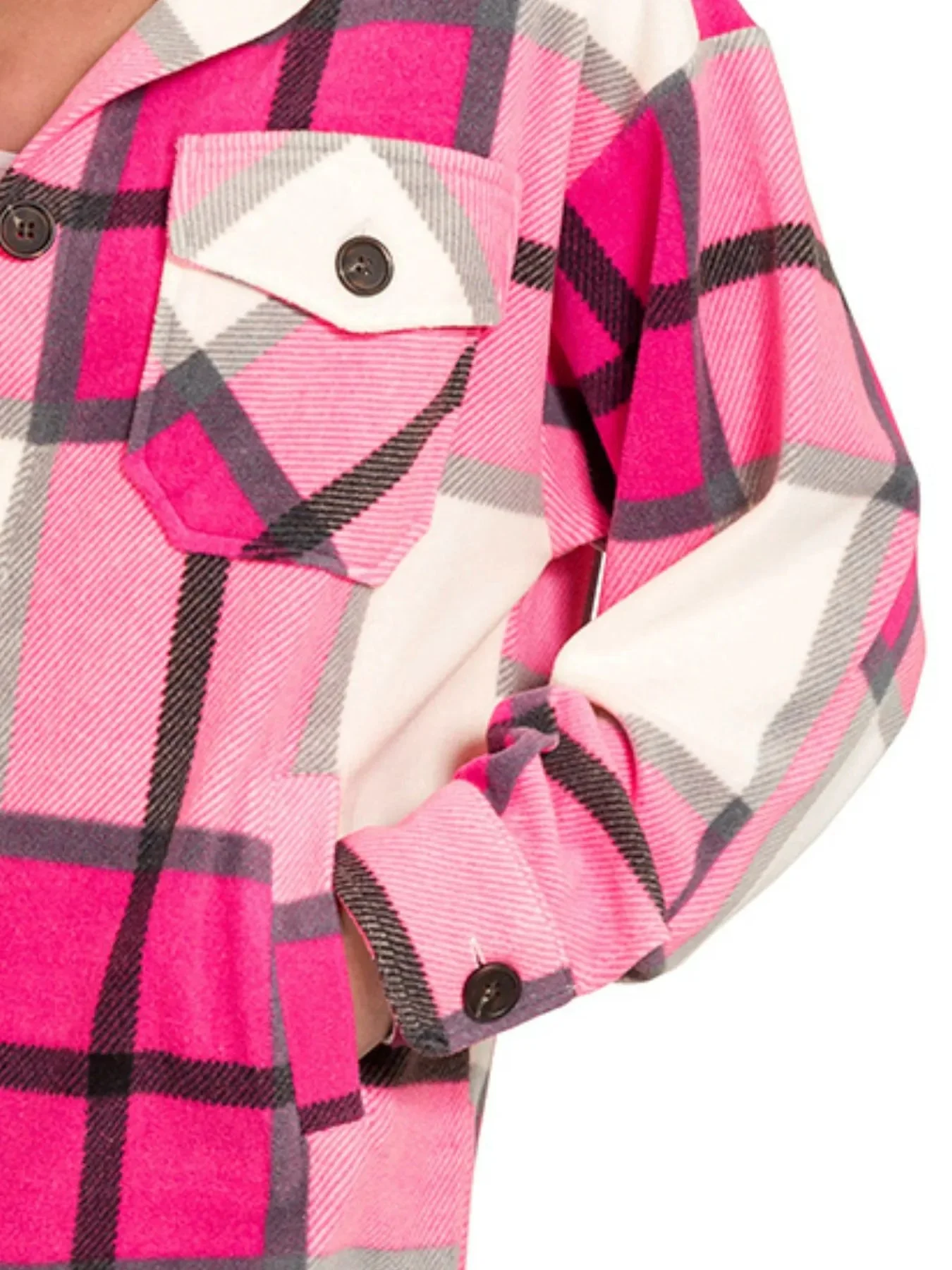 Pink Plaid Fleece Button-Front Shacket - Ultimate Comfort