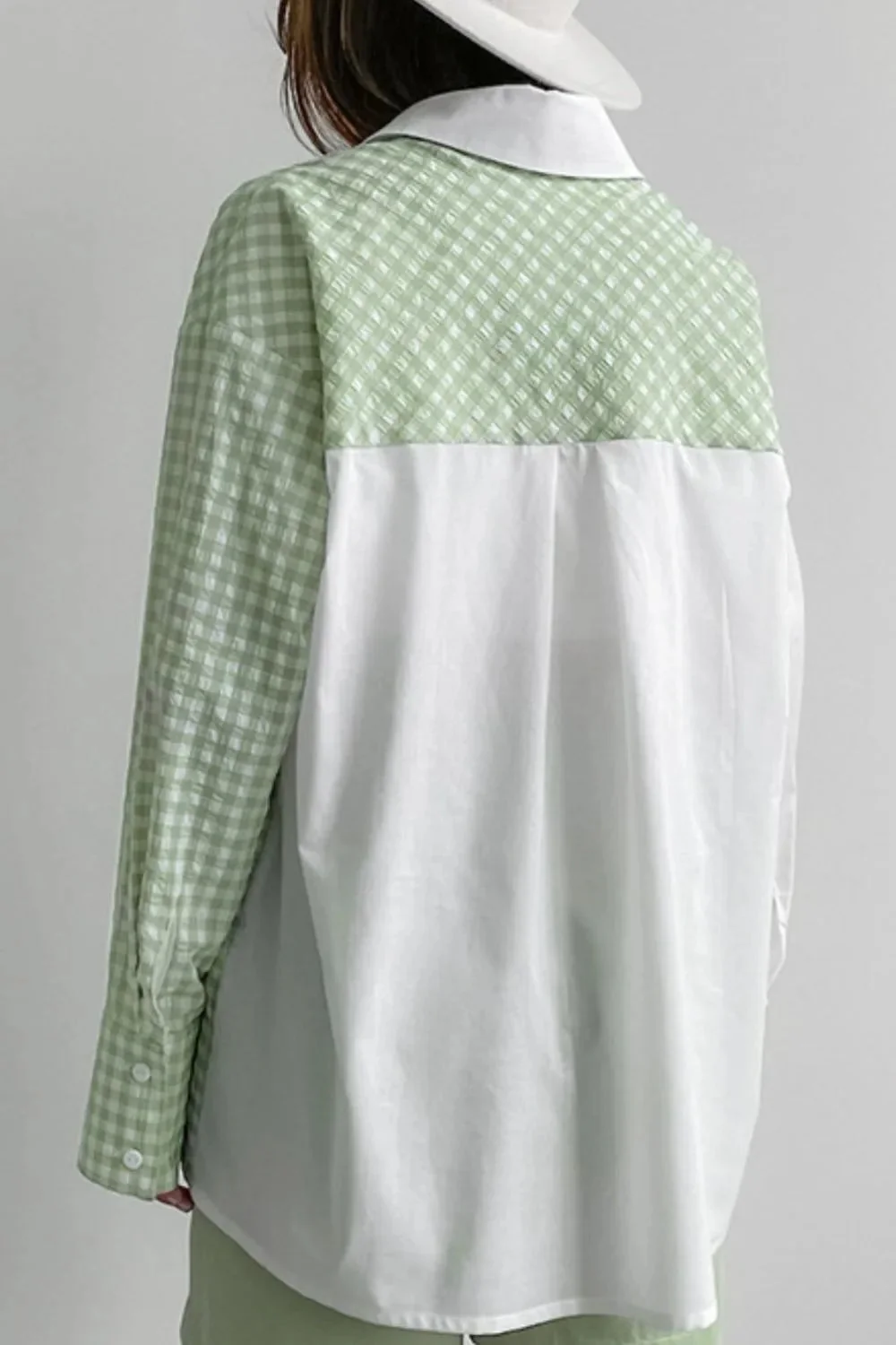 Trendsi Two-Tone Plaid Long Sleeve Shirt