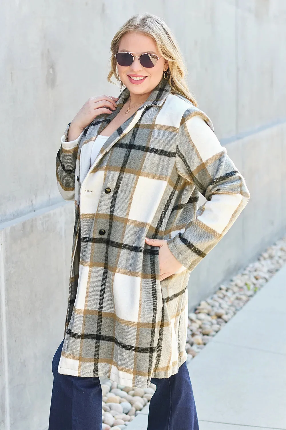 Plaid Button Up Lapel Collar Coat - Stylish & Comfortable Outerwear