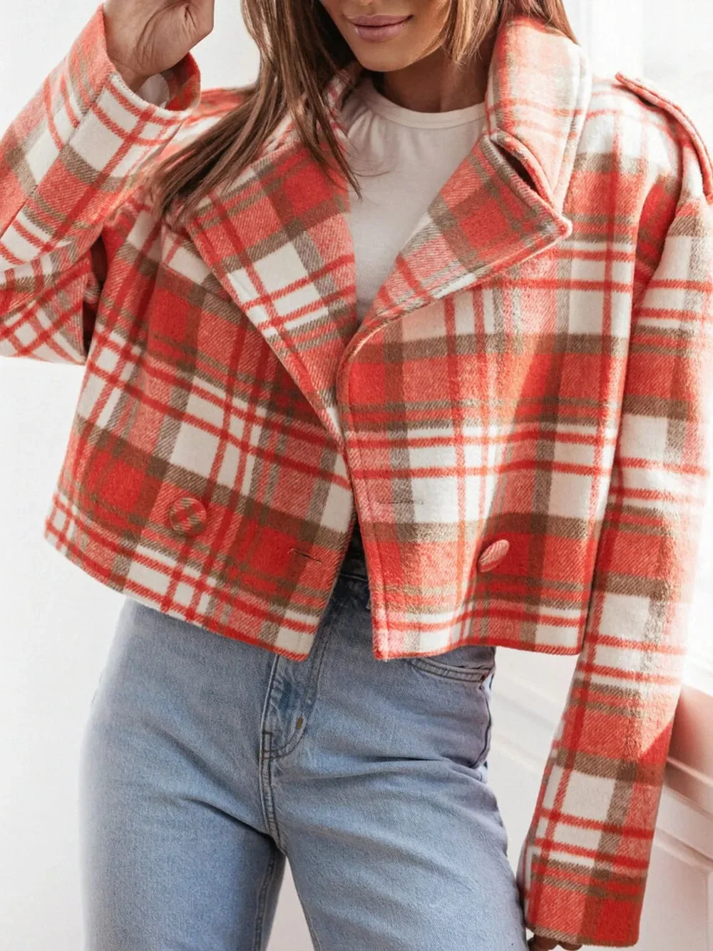 Cropped Plaid Jacket in Light Yellow