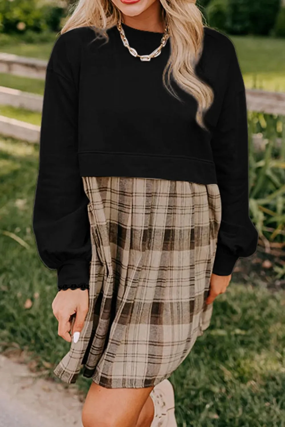 Plaid Long Sleeve Mini Dress
