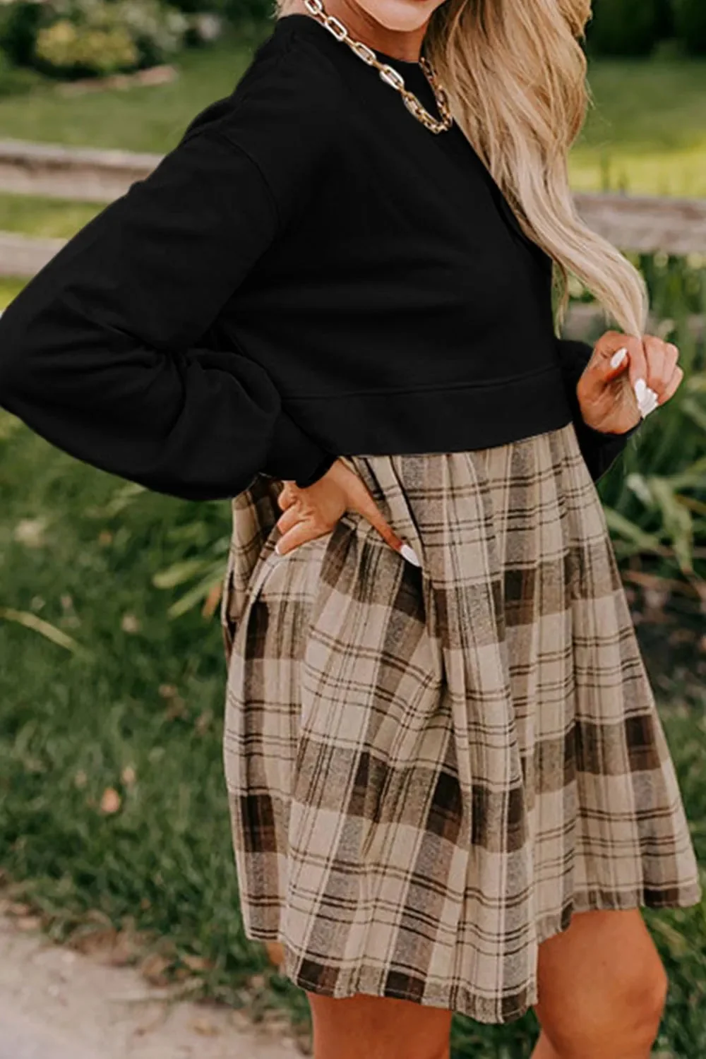 Plaid Long Sleeve Mini Dress