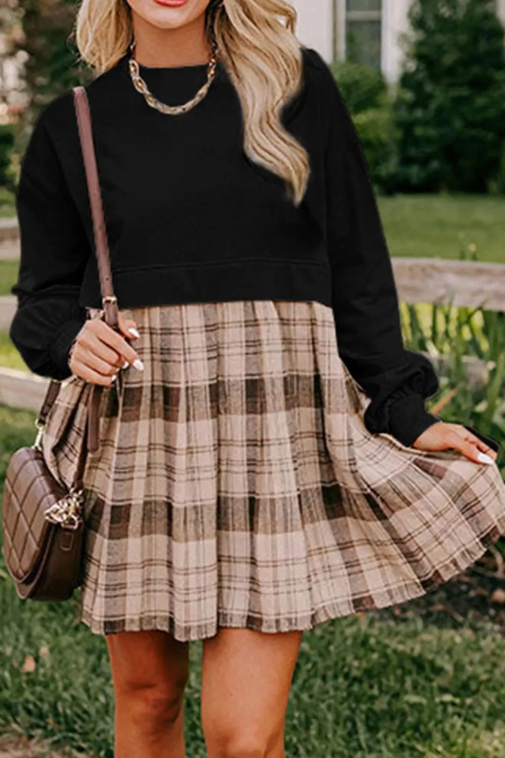 Plaid Long Sleeve Mini Dress