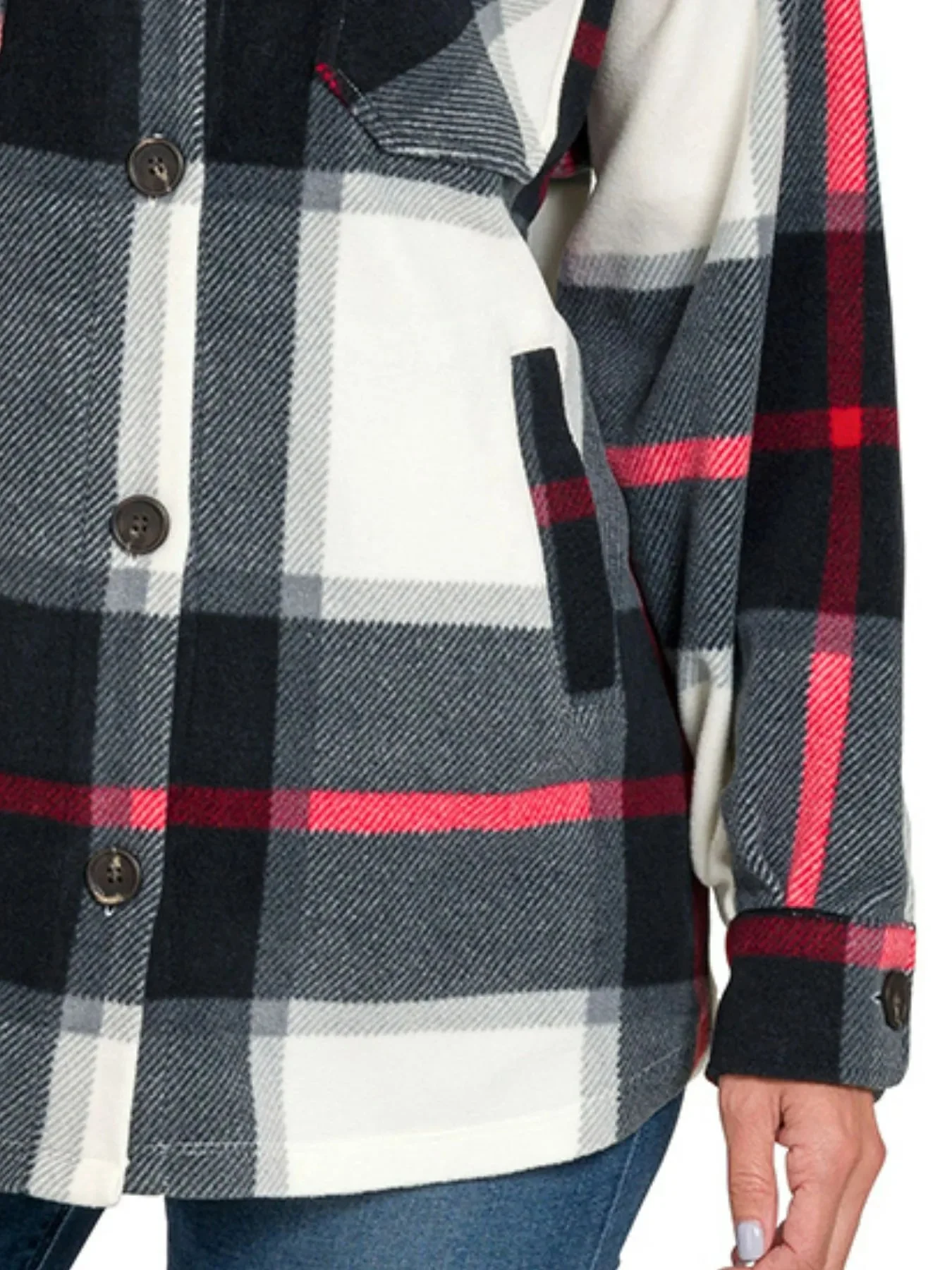 Oversized Black White Red Plaid Flannel Shacket
