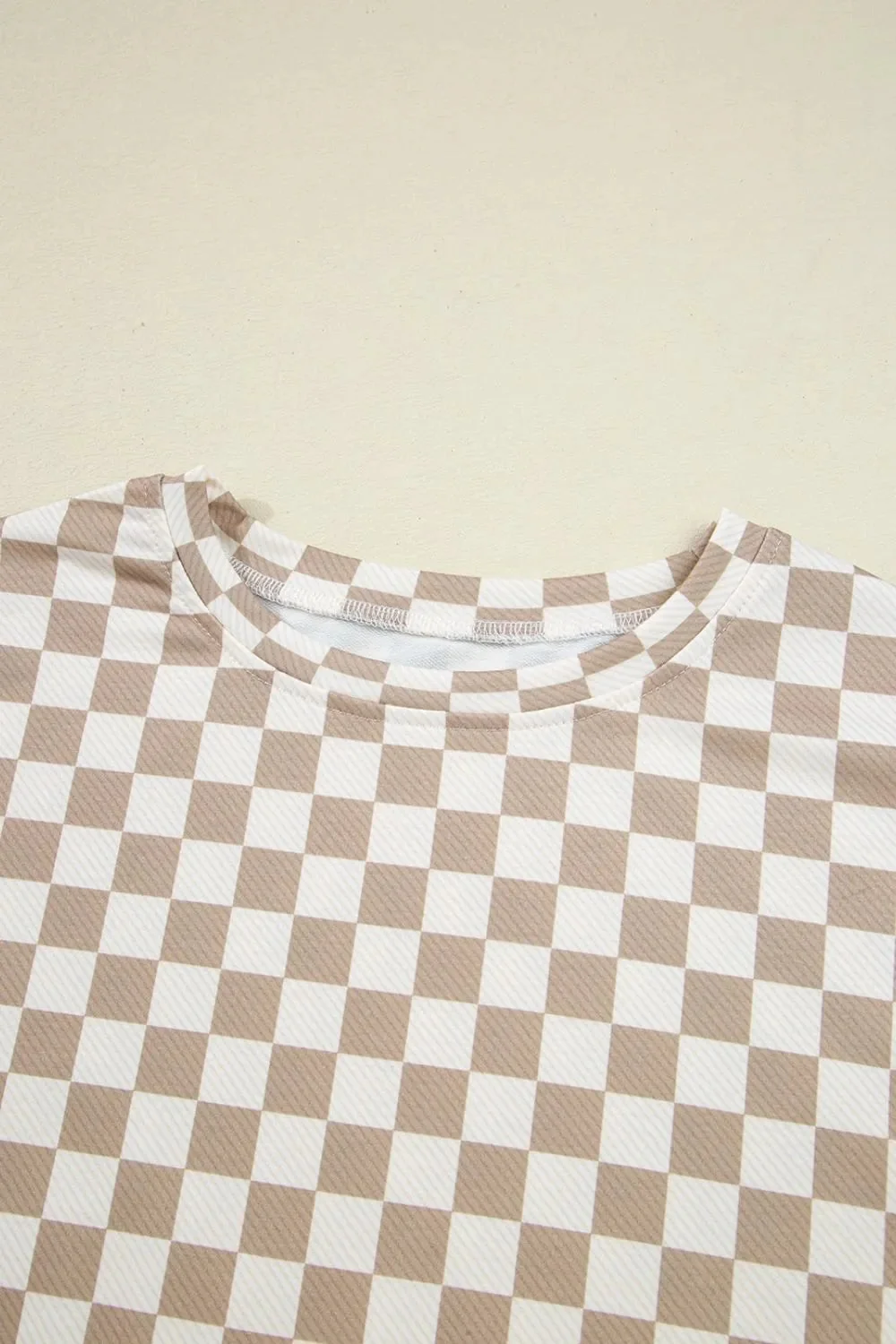 Khaki Checkered Skirt and Long Sleeve Top Set