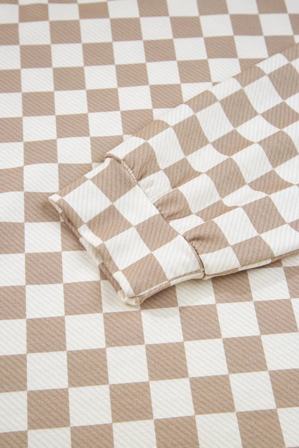 Khaki Checkered Skirt and Long Sleeve Top Set