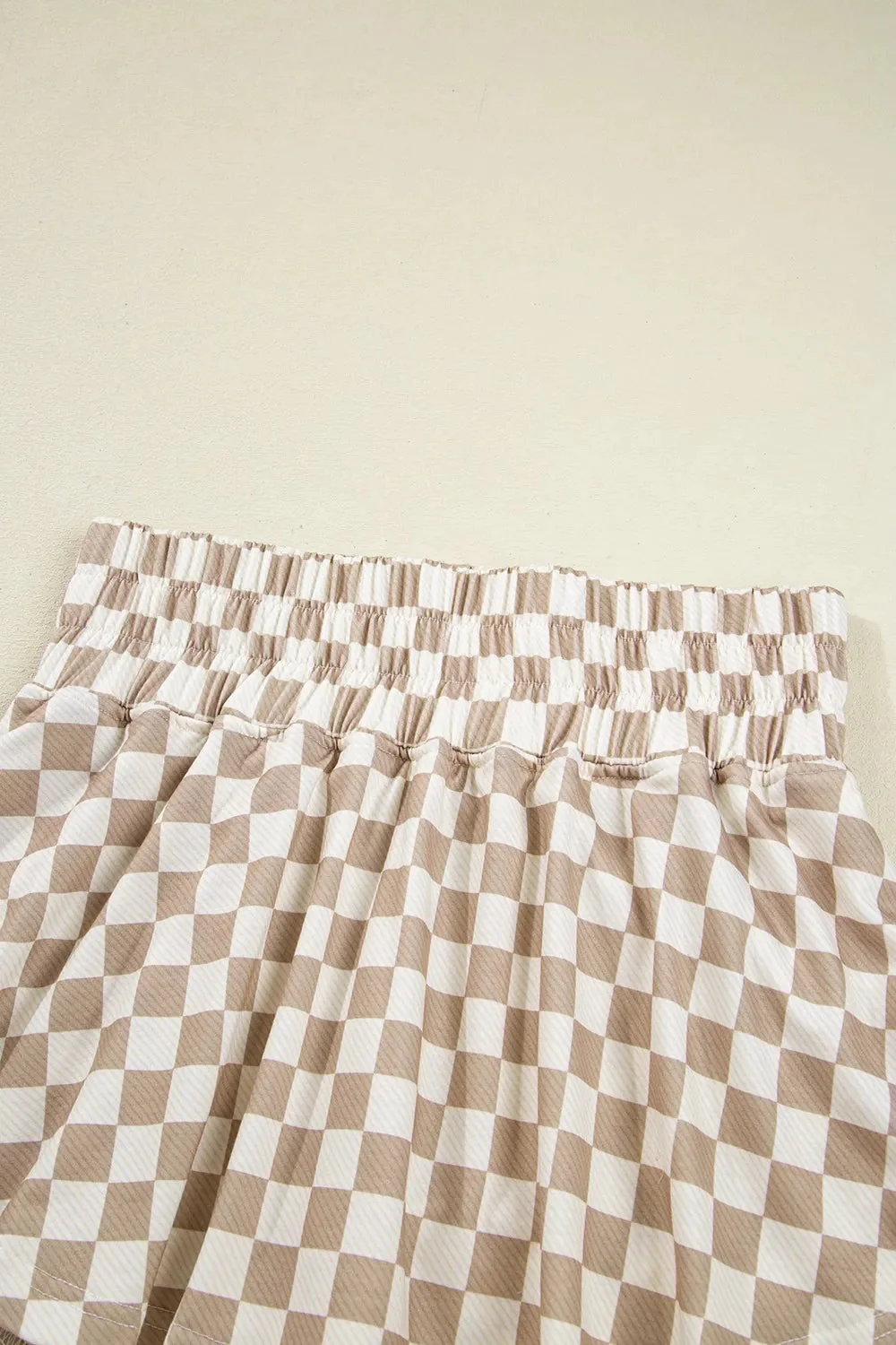 Khaki Checkered Skirt and Long Sleeve Top Set