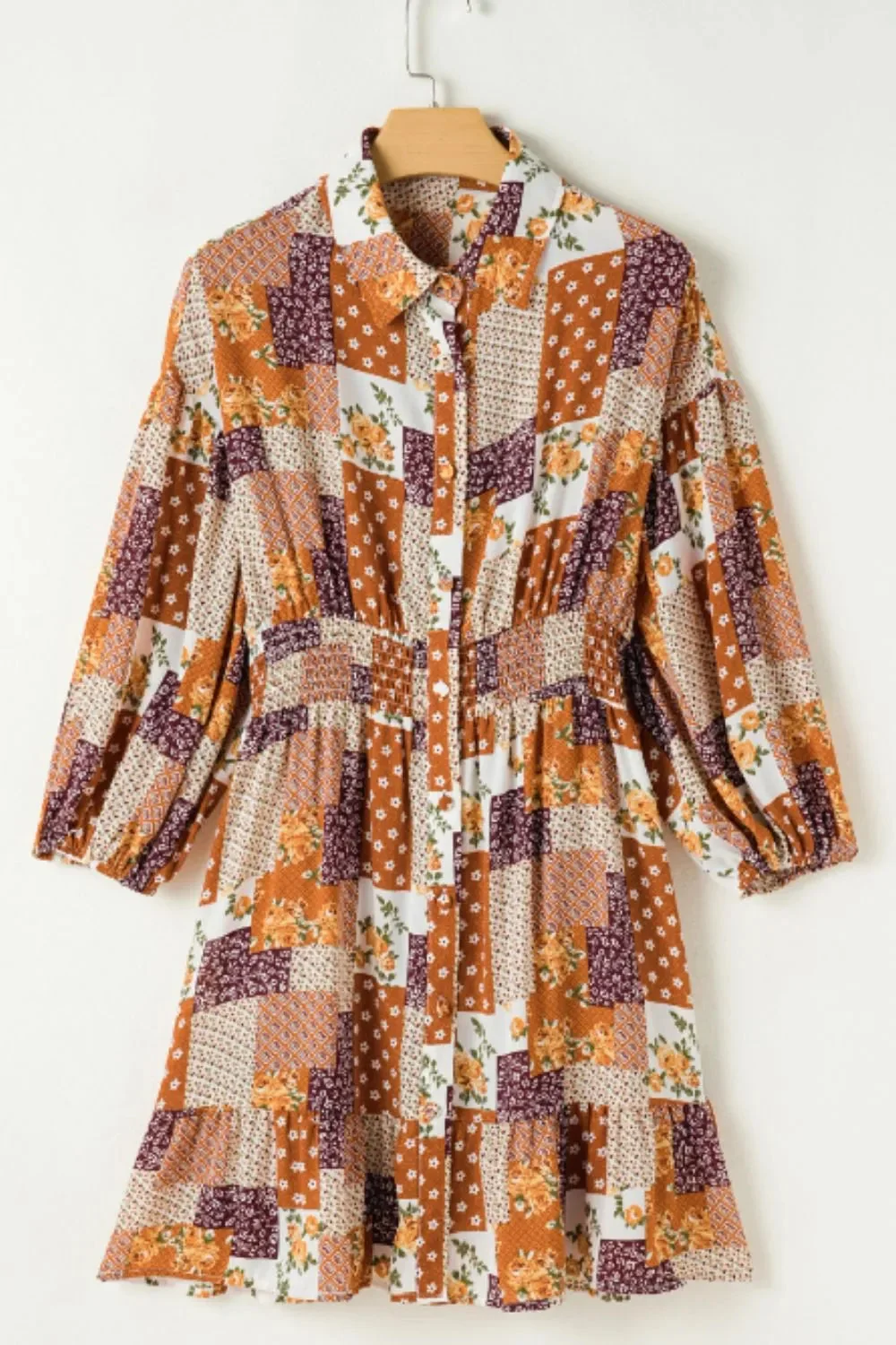 Tangerine Collared Neck Mini Shirt Dress