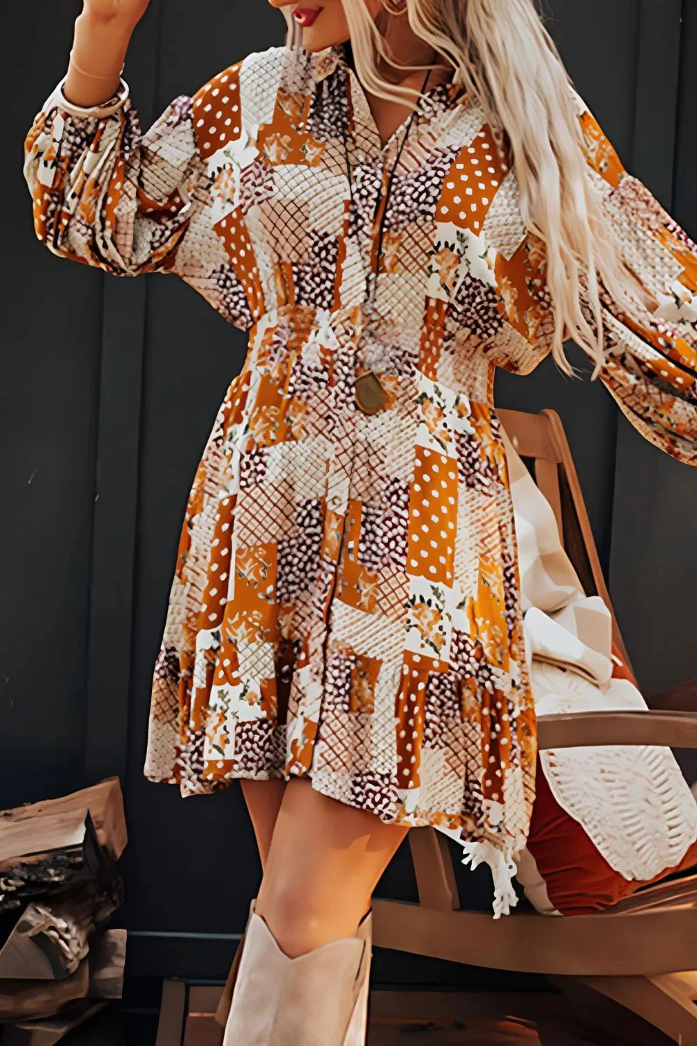 Tangerine Collared Neck Mini Shirt Dress