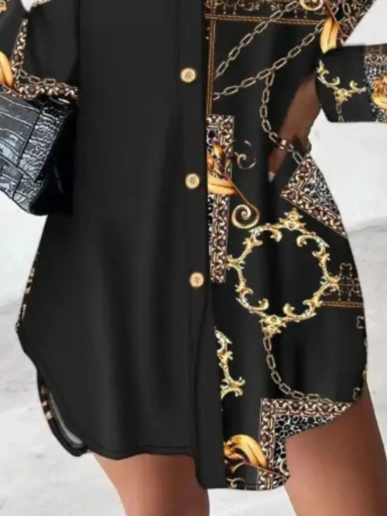 Womens Printed Button-Up Shirt Dress
