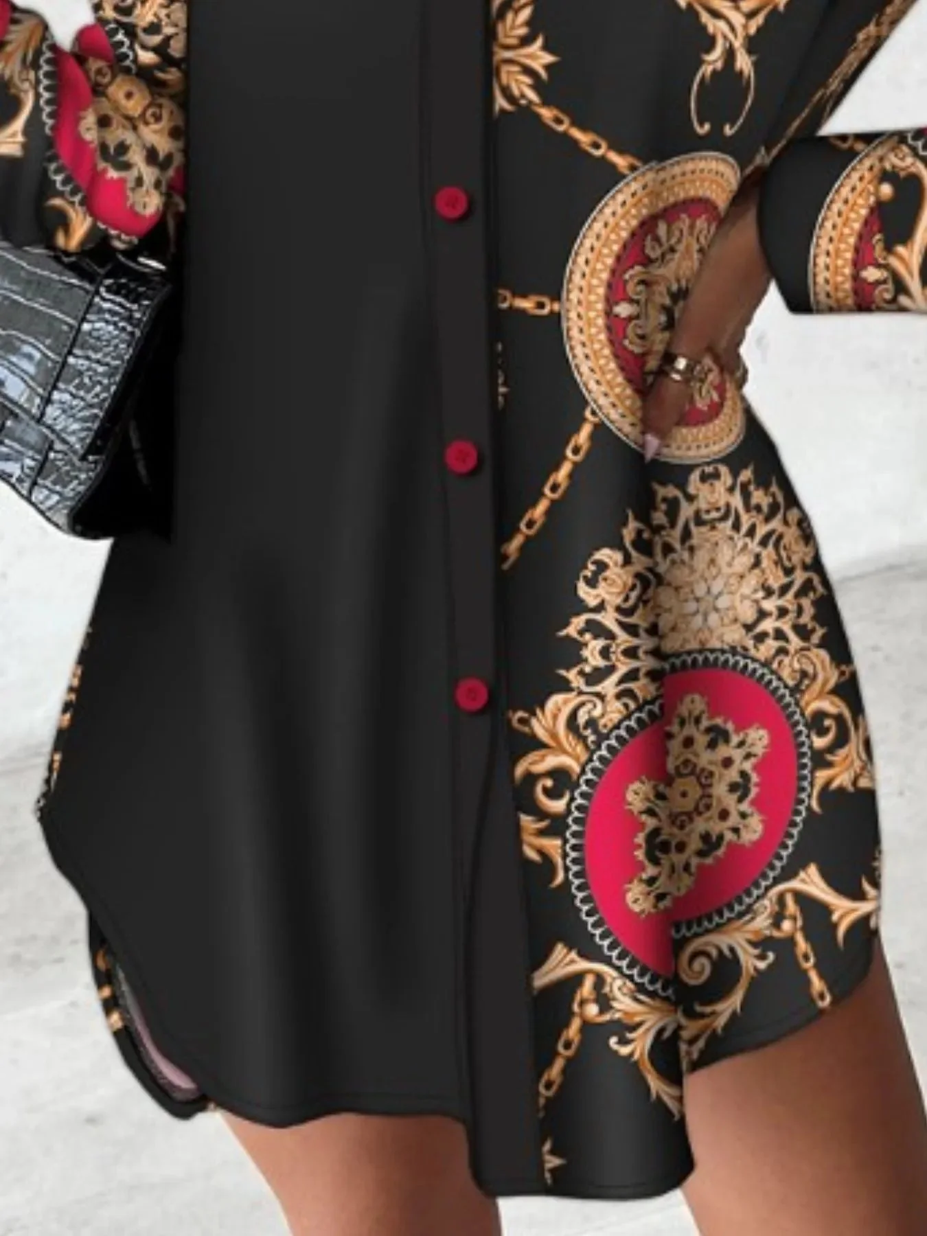 Womens Printed Button-Up Shirt Dress