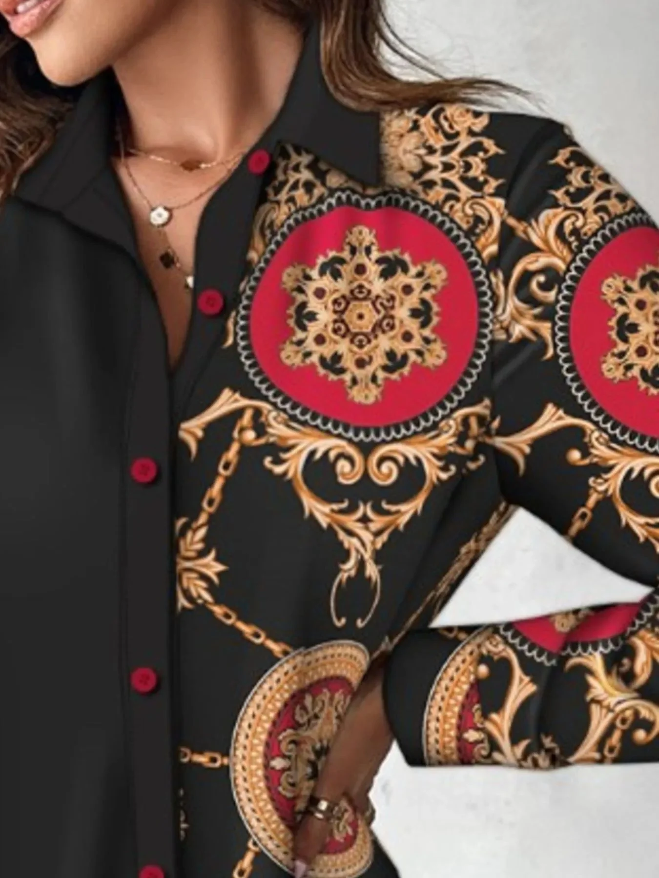 Womens Printed Button-Up Shirt Dress