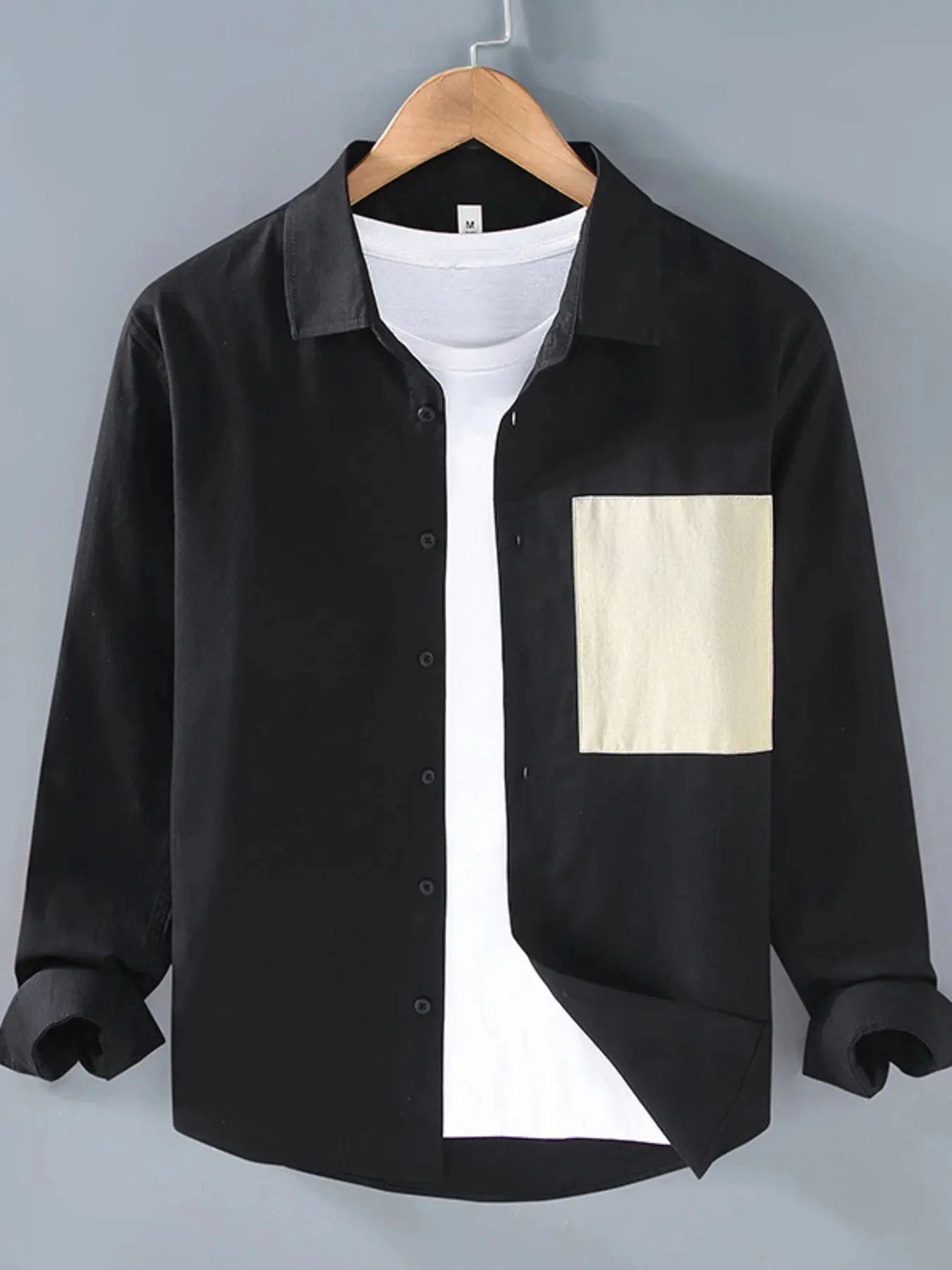 Mens Casual Button-Up Shirt with Front Pocket - 100% Cotton