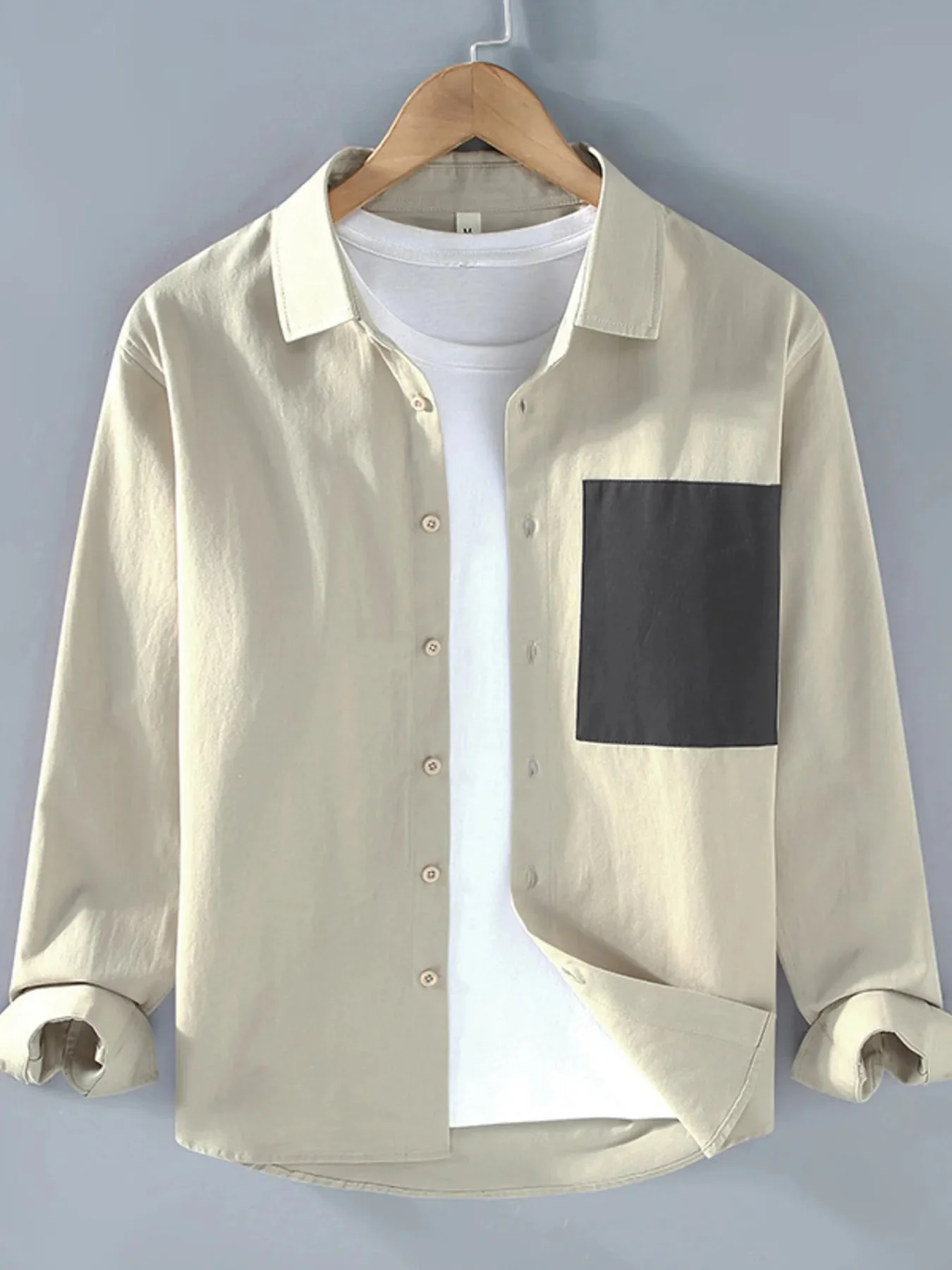 Mens Casual Button-Up Shirt with Front Pocket - 100% Cotton