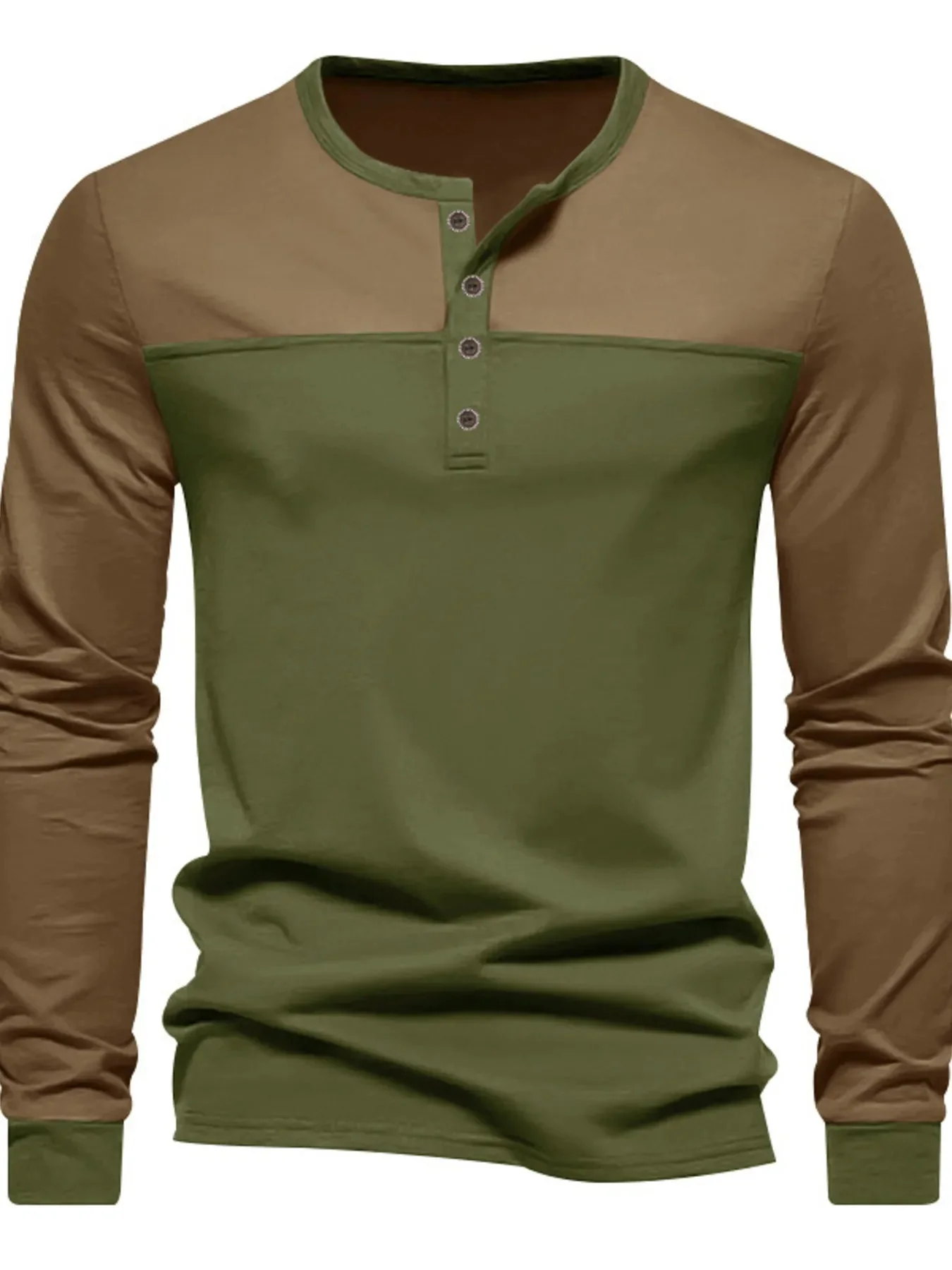 Short Sleeve Button Detail Top Plus Size for Men, Brown/Gray