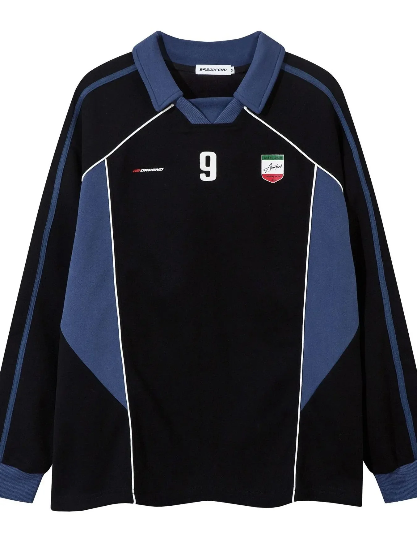 Long Sleeve Polo Shirt with Number 9 Graphic for Men