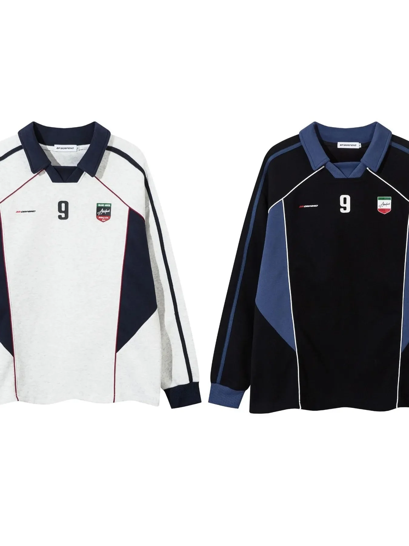 Long Sleeve Polo Shirt with Number 9 Graphic for Men