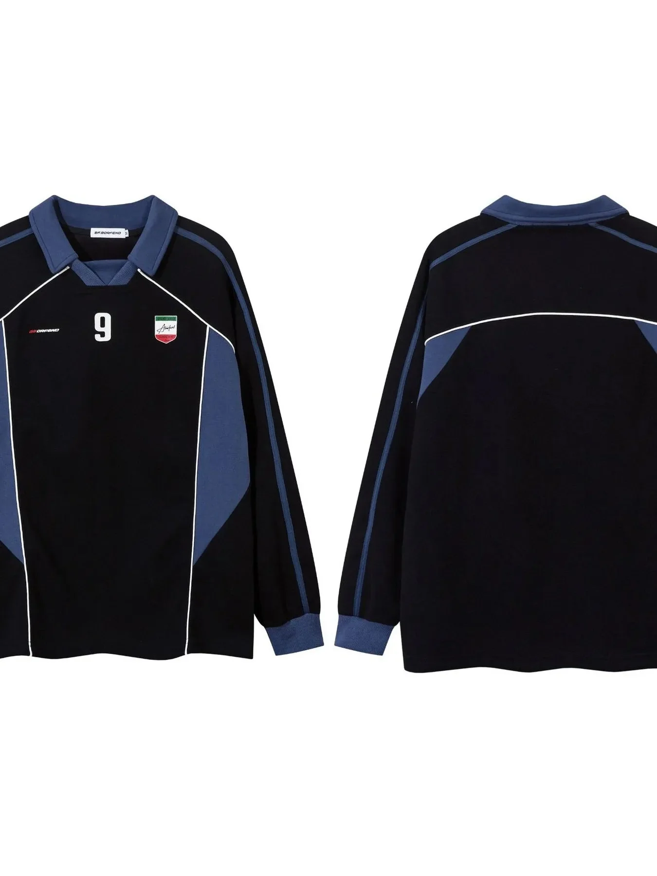 Long Sleeve Polo Shirt with Number 9 Graphic for Men