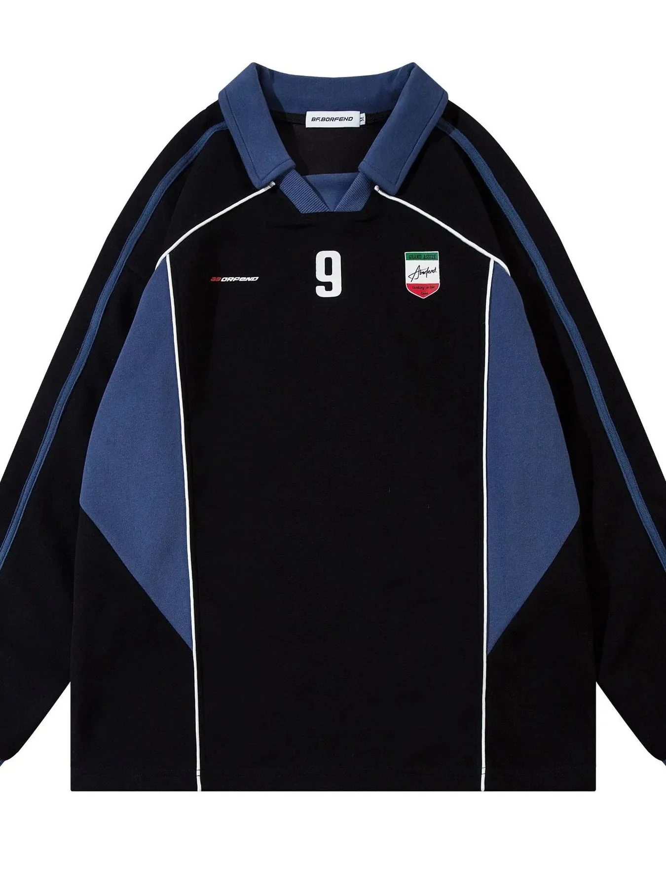 Long Sleeve Polo Shirt with Number 9 Graphic for Men