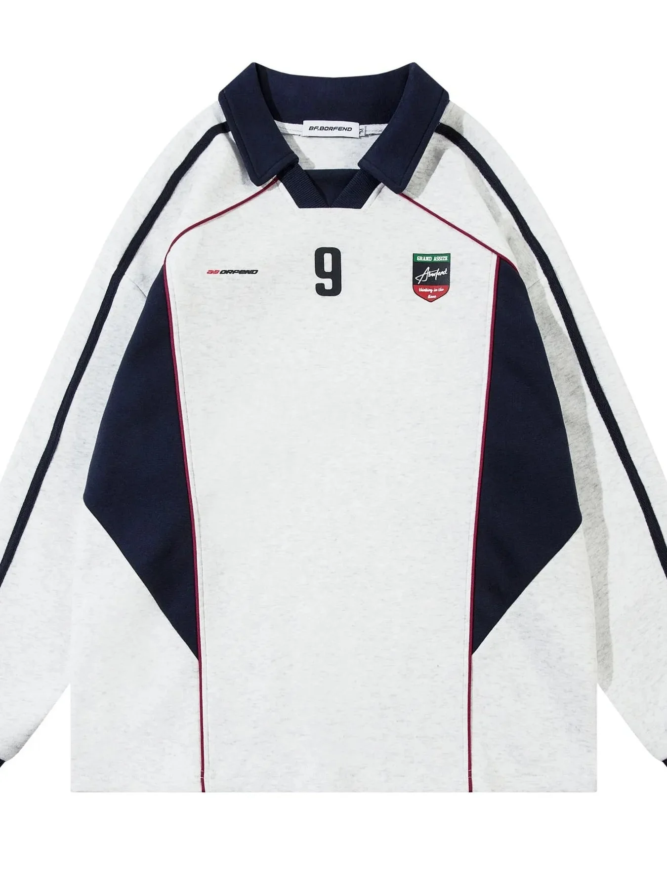 Long Sleeve Polo Shirt with Number 9 Graphic for Men