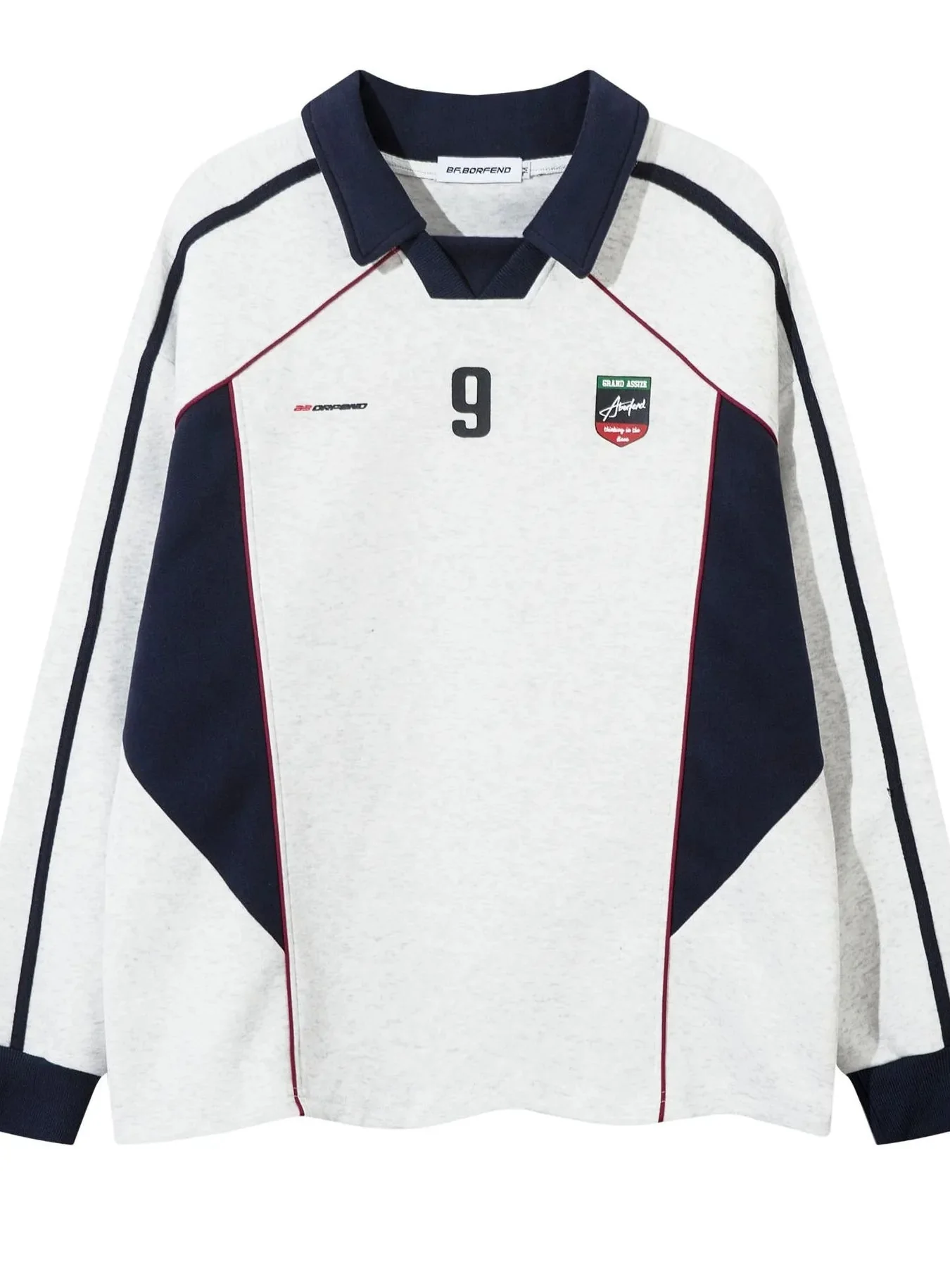 Long Sleeve Polo Shirt with Number 9 Graphic for Men
