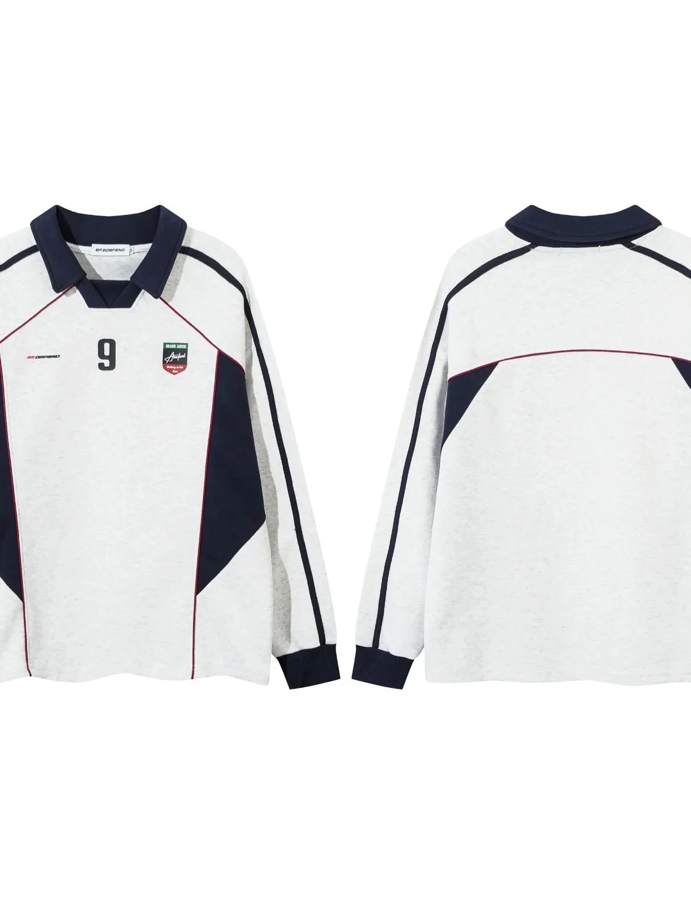 Long Sleeve Polo Shirt with Number 9 Graphic for Men