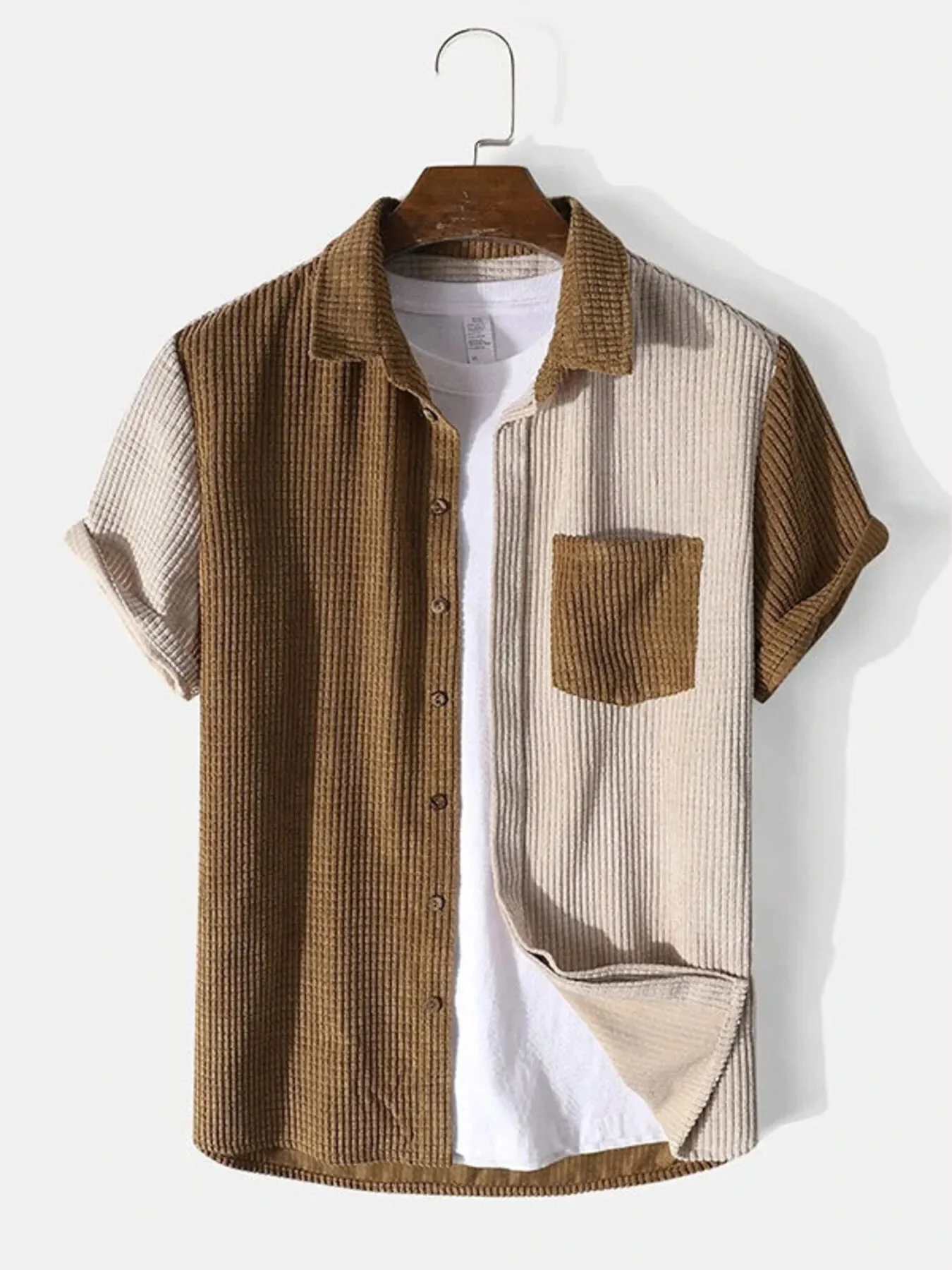 Mens Contrast Shirt and Shorts Set in Brown - Two-Piece