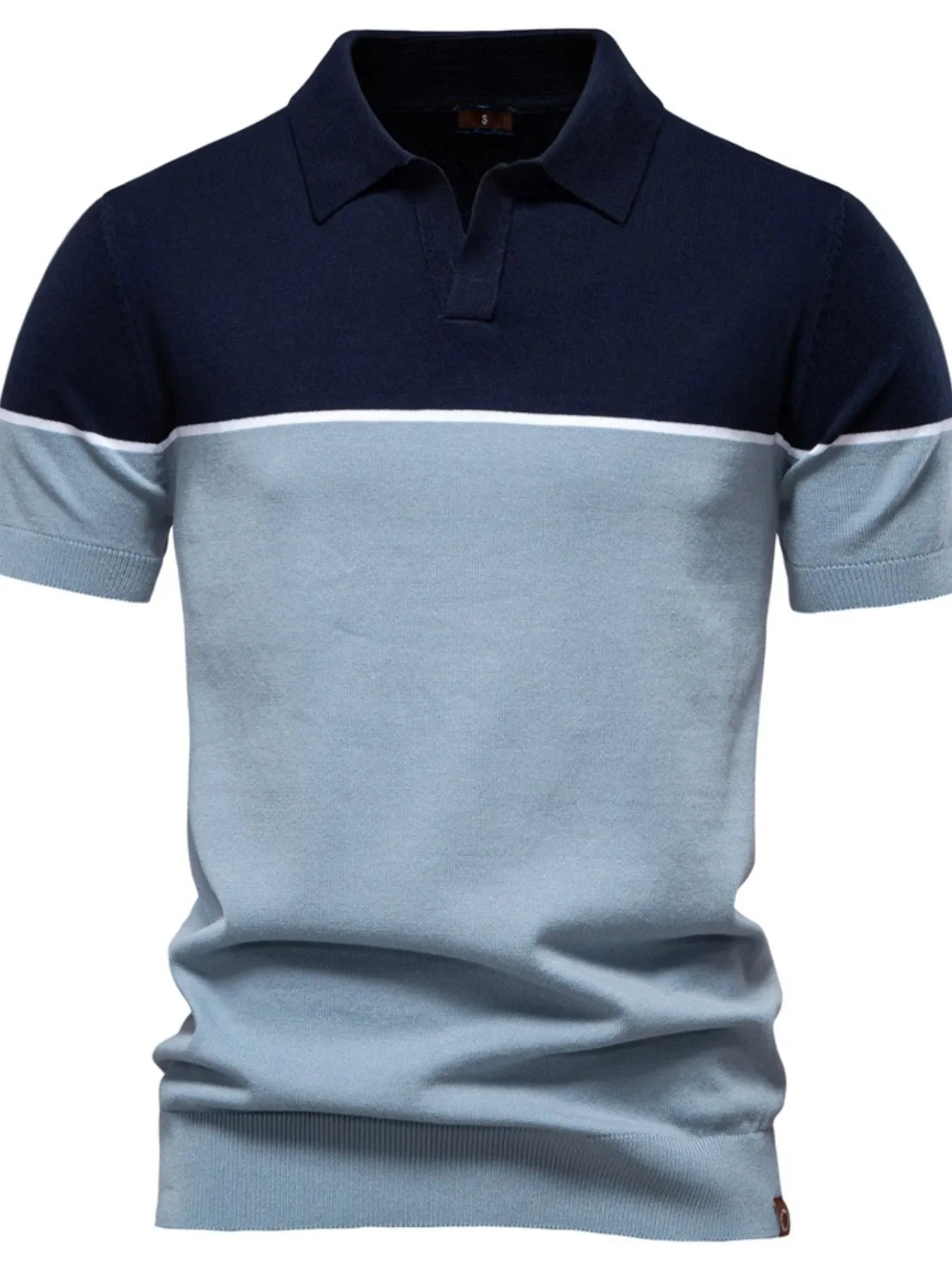 Mens Ribbed Short Sleeve Polo Shirt with Contrast Stitching