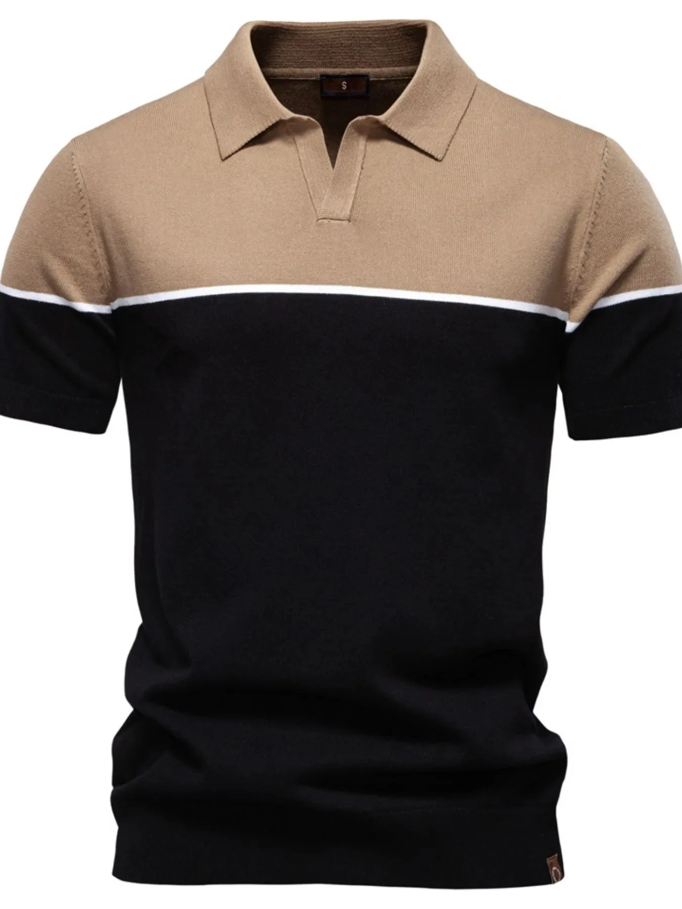 Mens Ribbed Short Sleeve Polo Shirt with Contrast Stitching