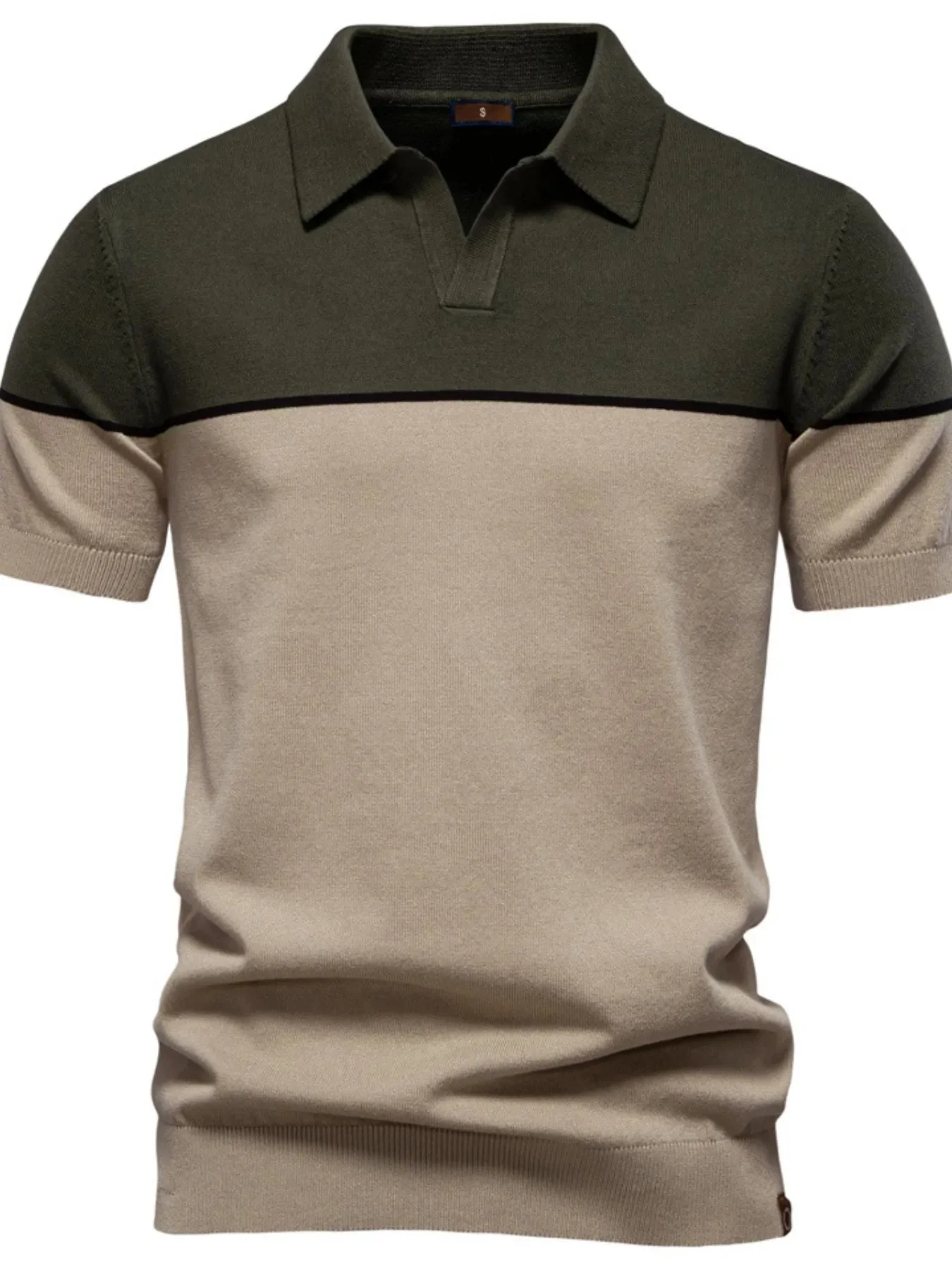Mens Ribbed Short Sleeve Polo Shirt with Contrast Stitching