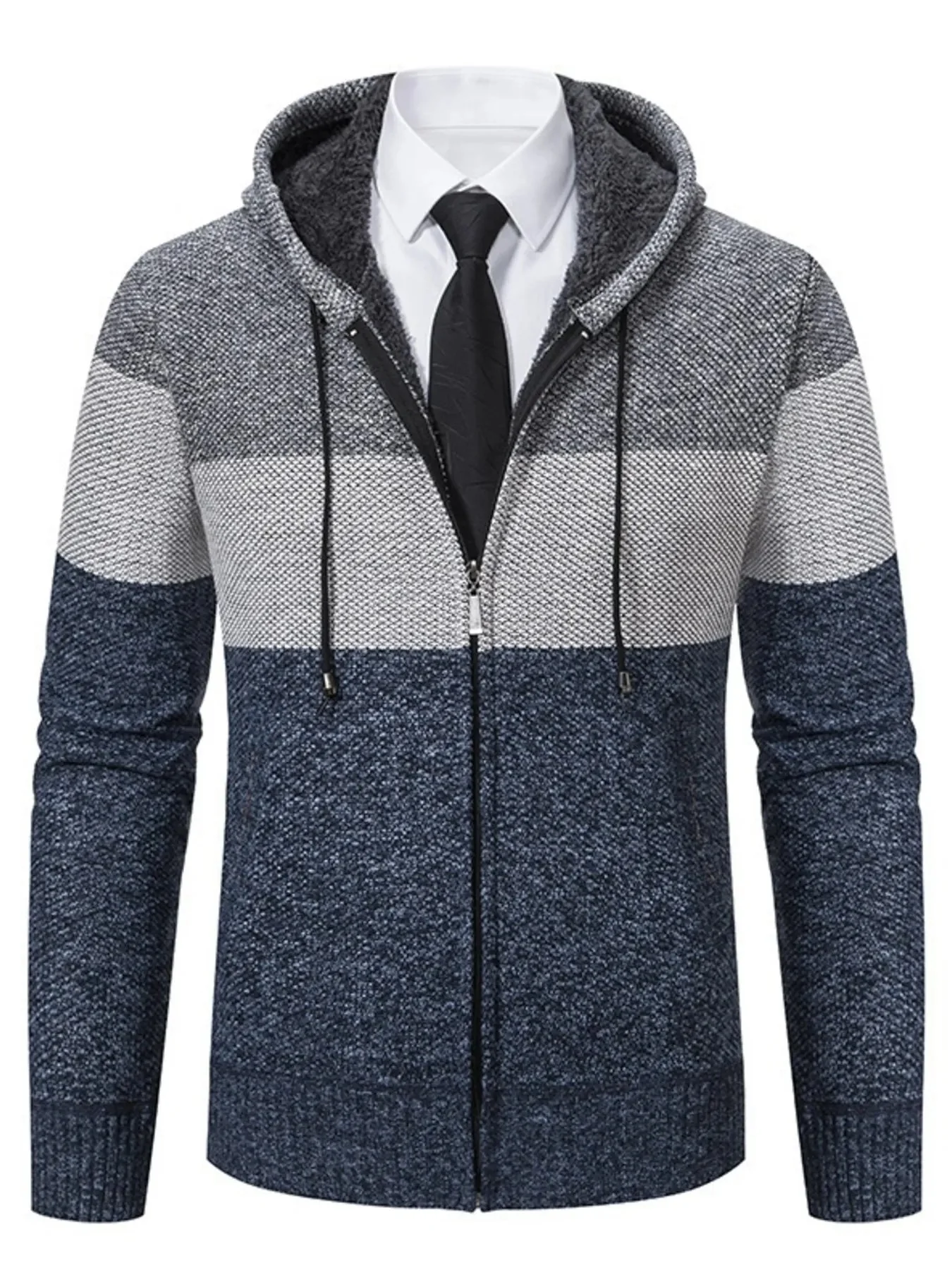 Color Block Hooded Zip-Up Cardigan for Men - Plus Size