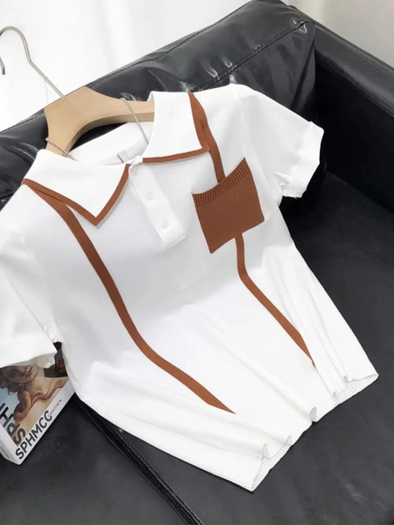 Mens Contrast Trim Knit Polo Shirt Plus Size