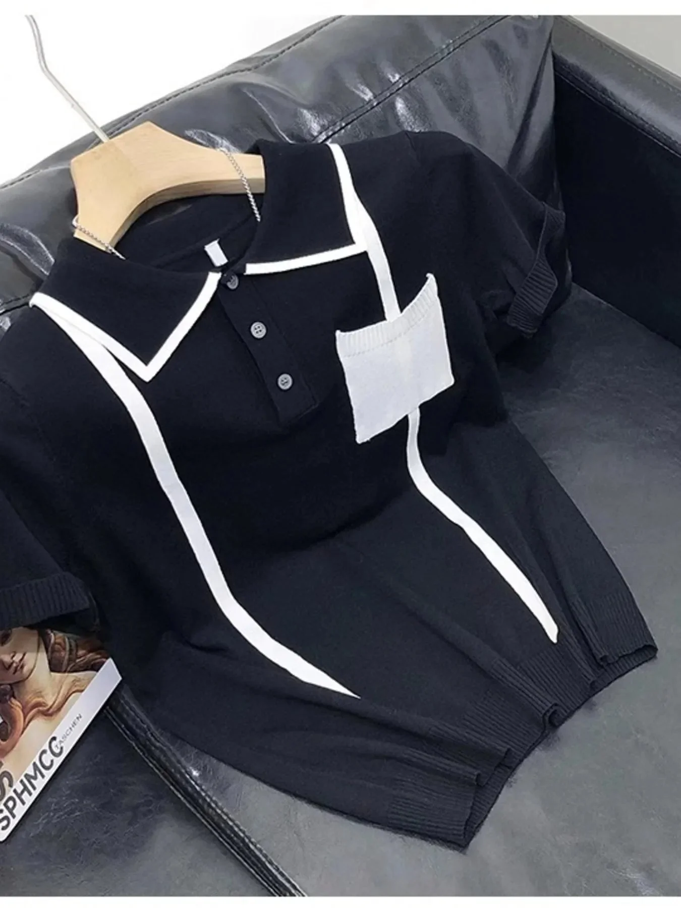 Mens Contrast Trim Knit Polo Shirt Plus Size