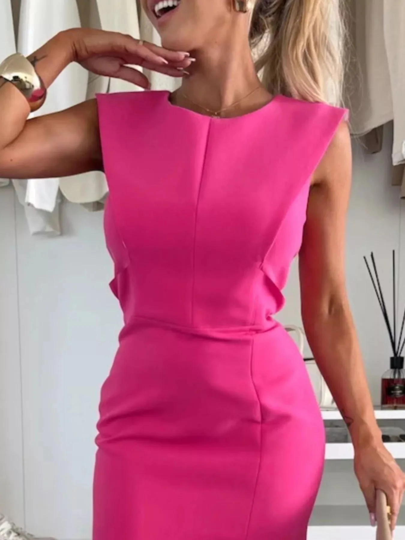 Sleeveless Round Neck Dress with Slit for Plus Size Women